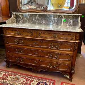 Antique Dark Oak Wash Stand with Grey Marble Top - SOLD