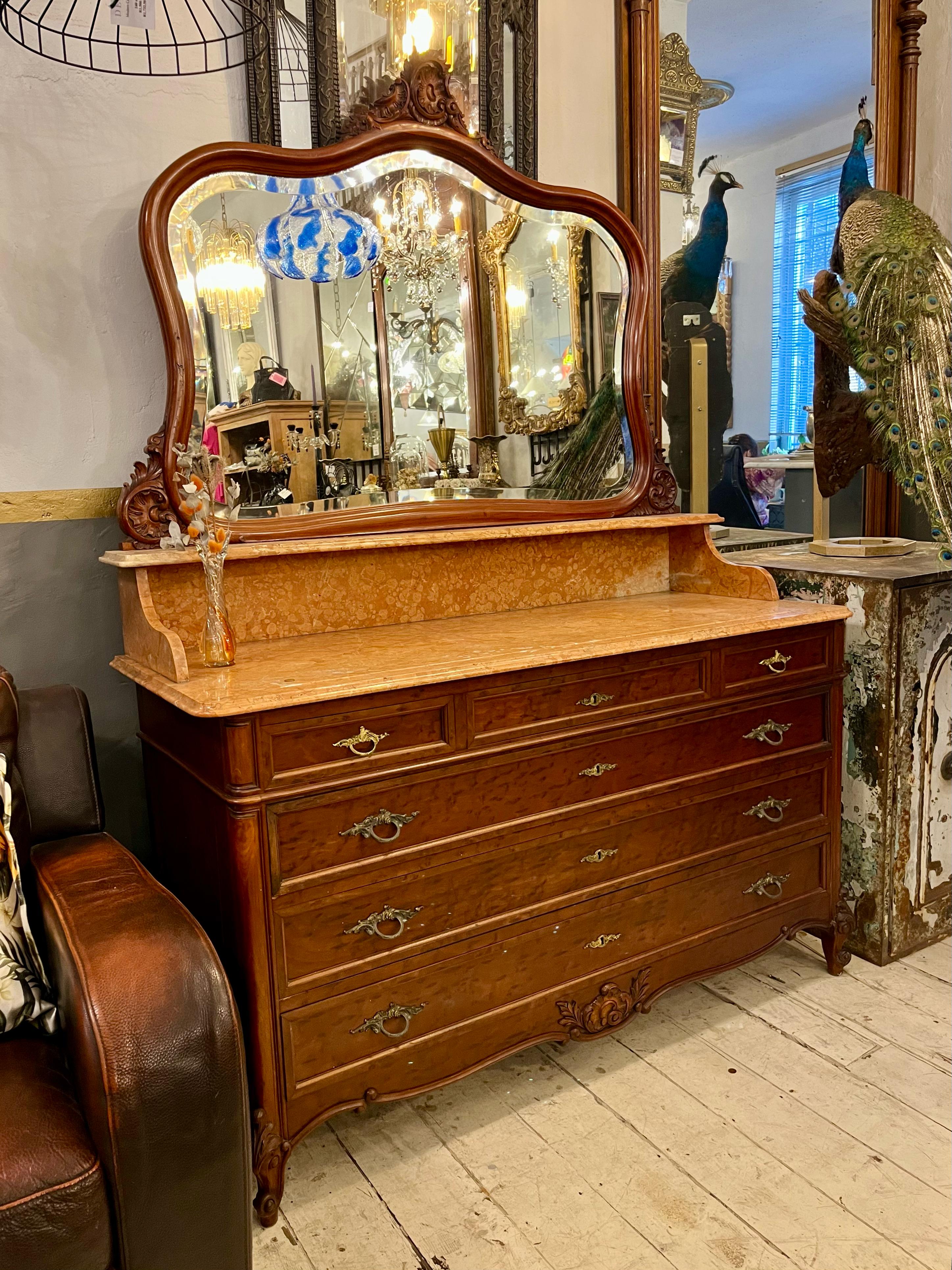 Antique Wash Table with Mottled Orange Marble Top
