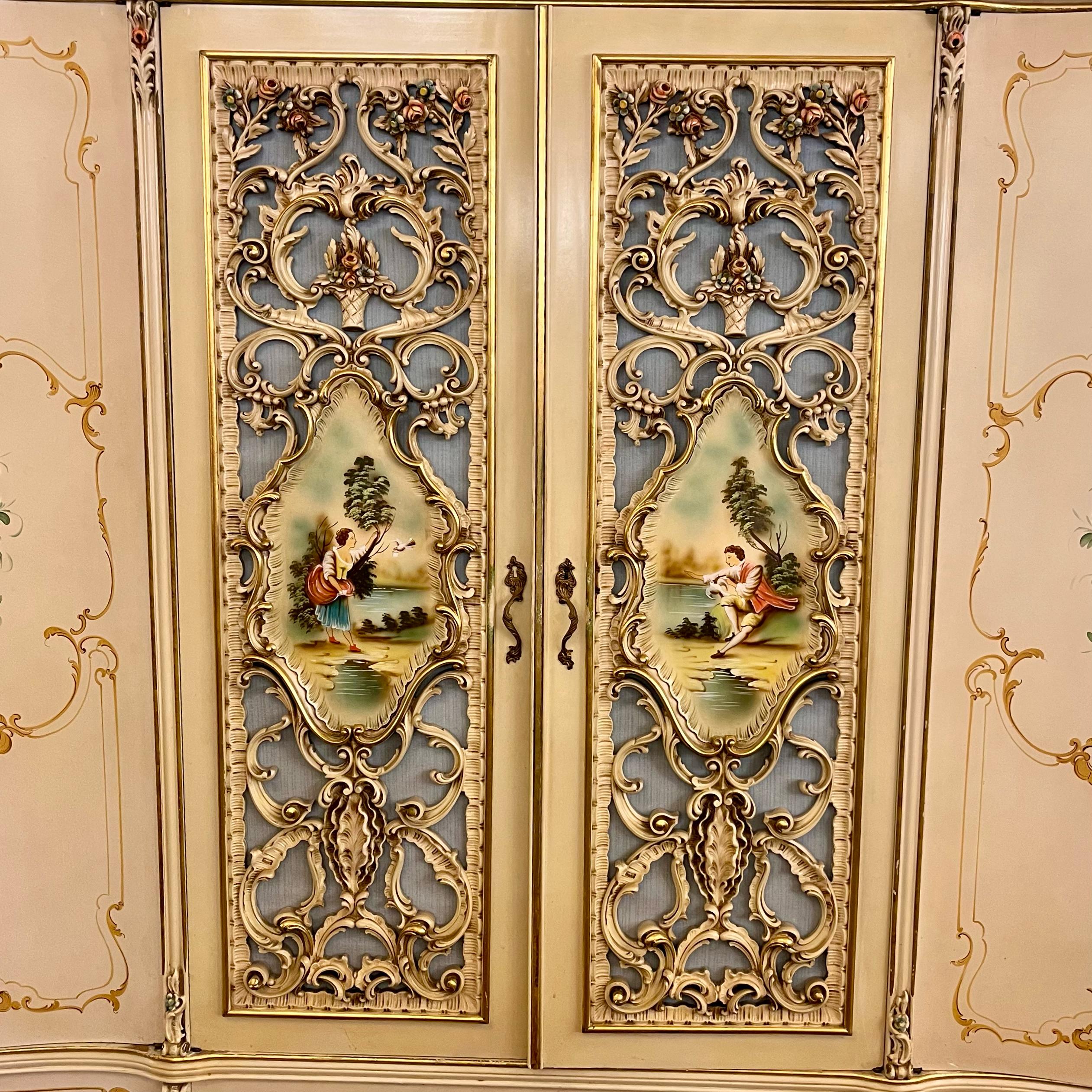 Monumental Italian Rococo Revival Painted Wardrobe, Mid-20th Century