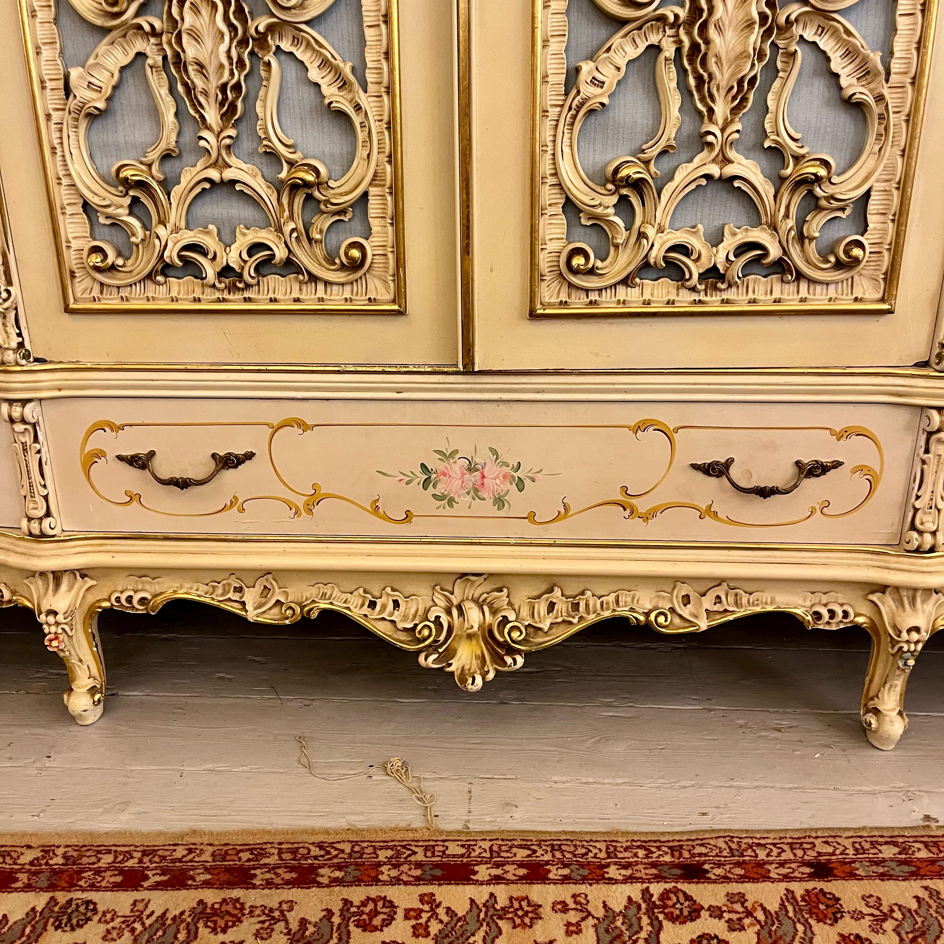 Monumental Italian Rococo Revival Painted Wardrobe, Mid-20th Century