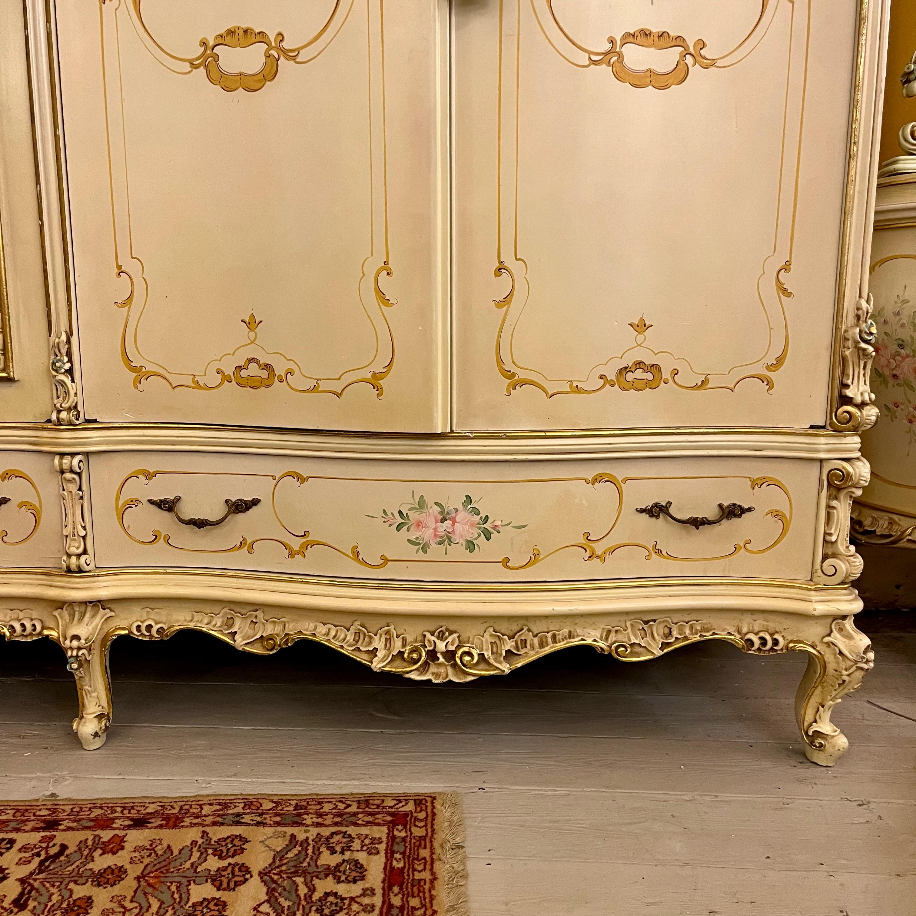 Monumental Italian Rococo Revival Painted Wardrobe, Mid-20th Century
