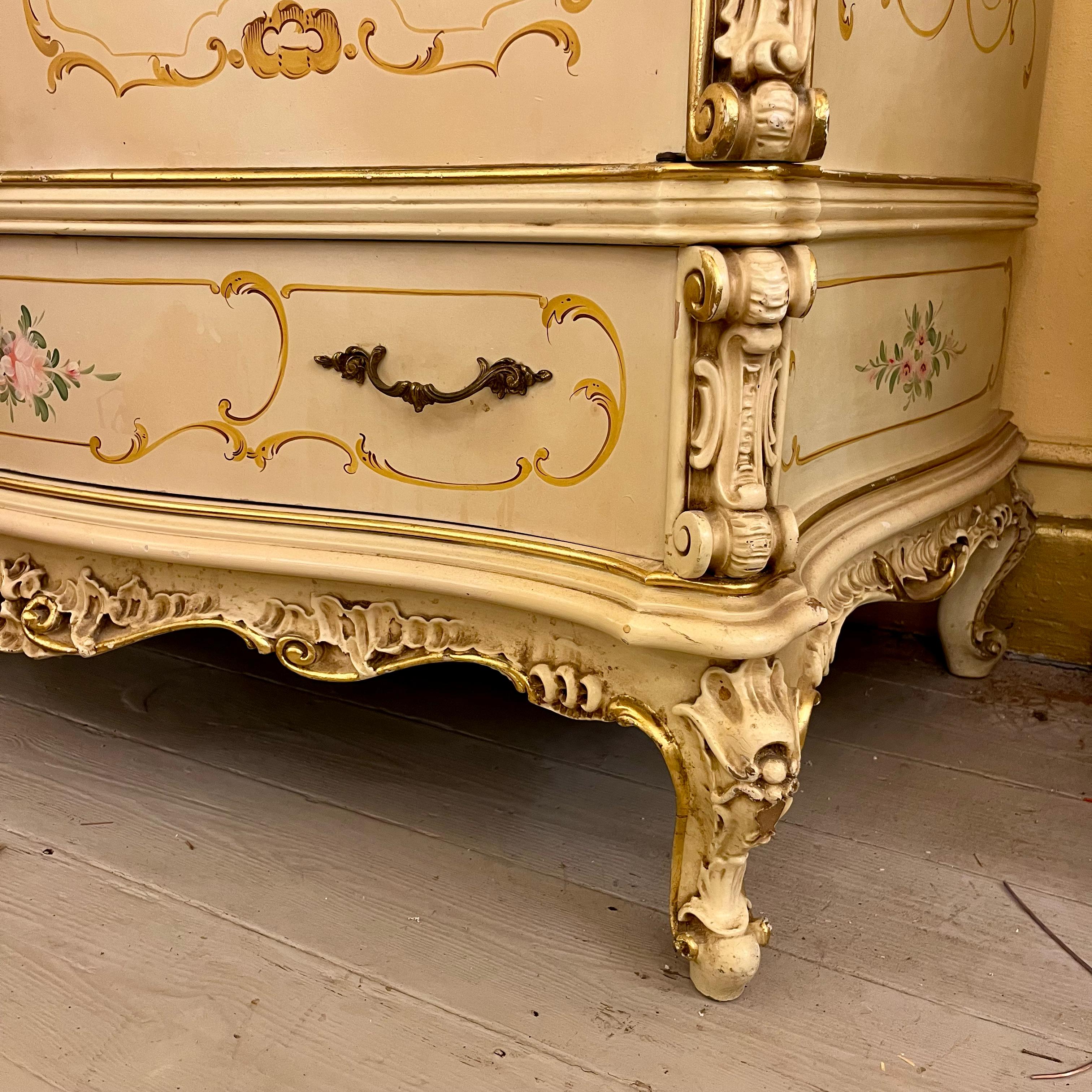 Monumental Italian Rococo Revival Painted Wardrobe, Mid-20th Century