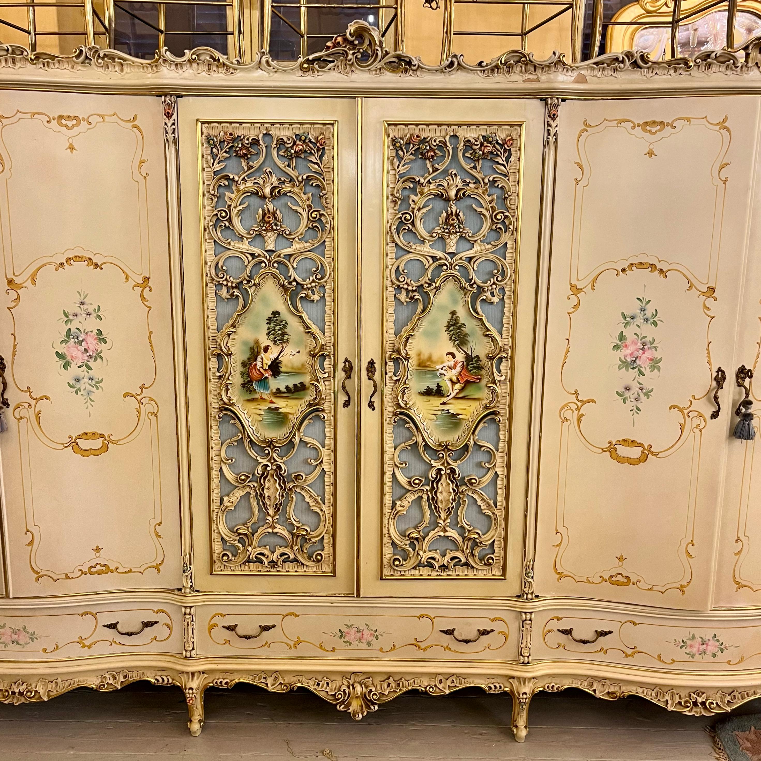 Monumental Italian Rococo Revival Painted Wardrobe, Mid-20th Century