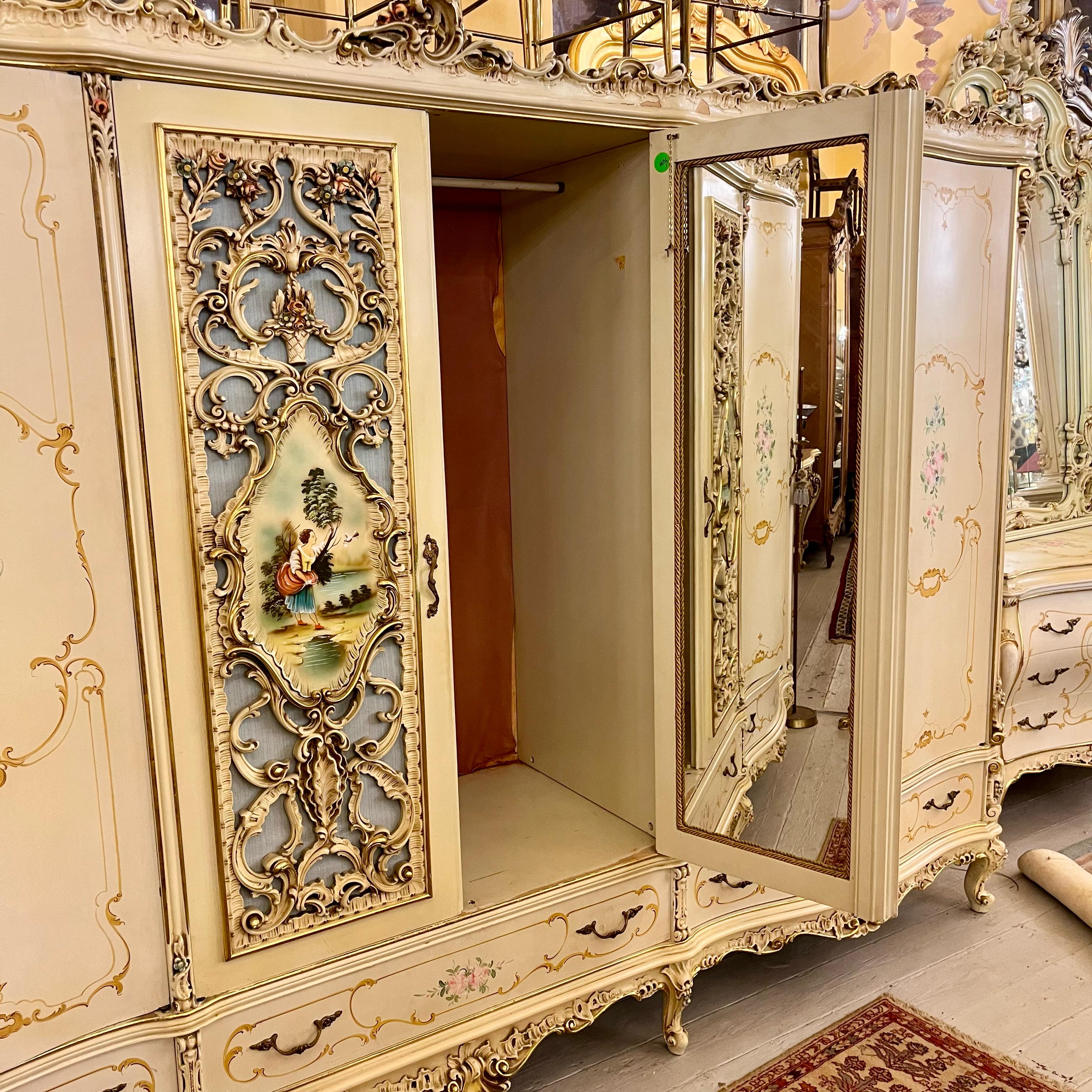 Monumental Italian Rococo Revival Painted Wardrobe, Mid-20th Century