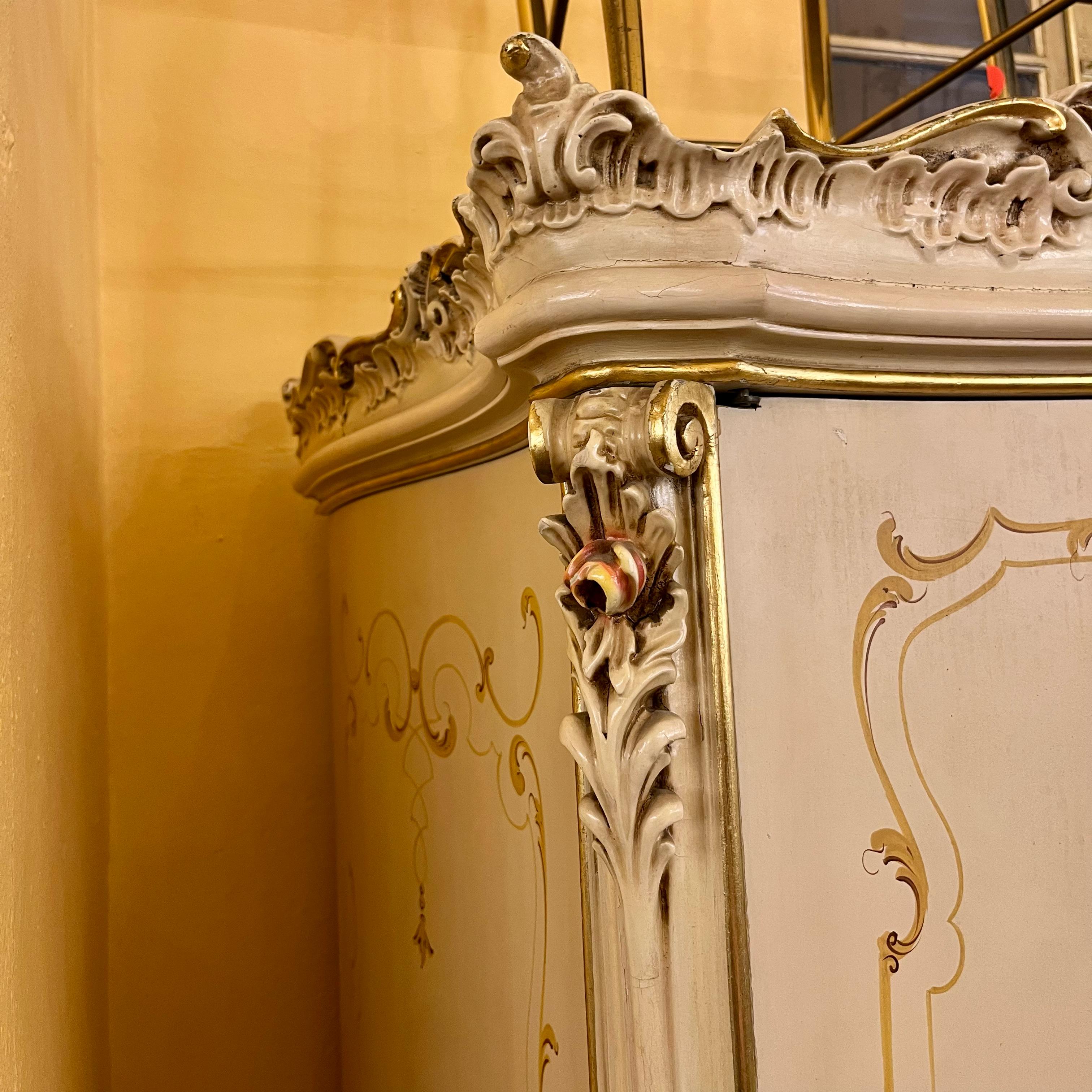 Monumental Italian Rococo Revival Painted Wardrobe, Mid-20th Century