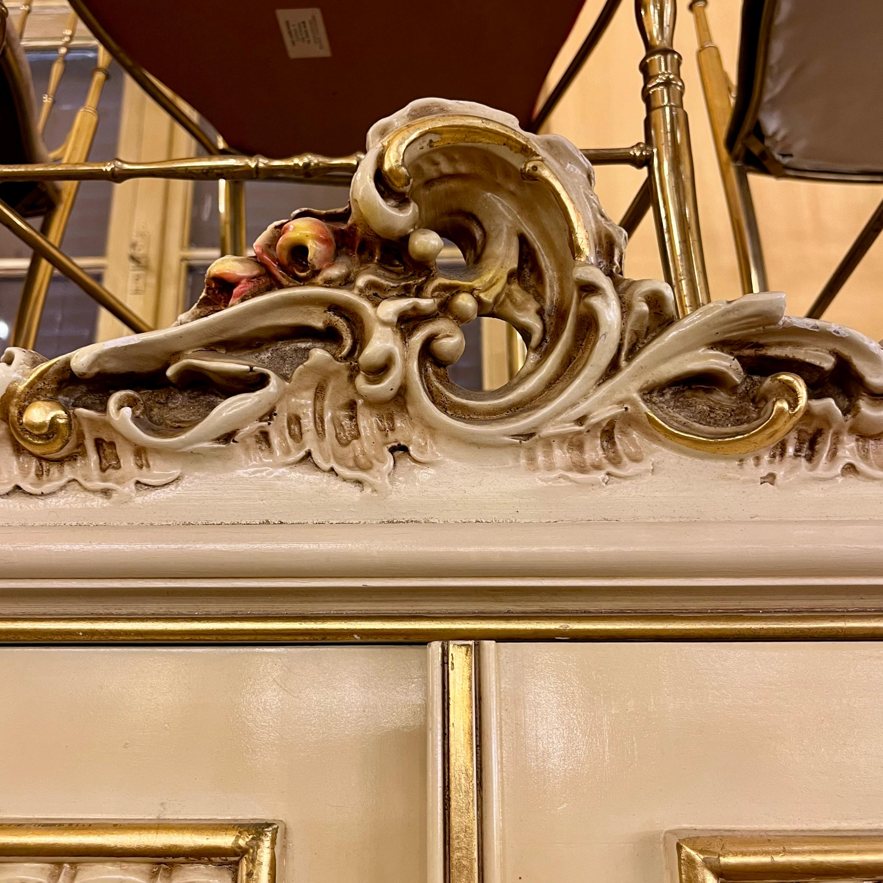 Monumental Italian Rococo Revival Painted Wardrobe, Mid-20th Century