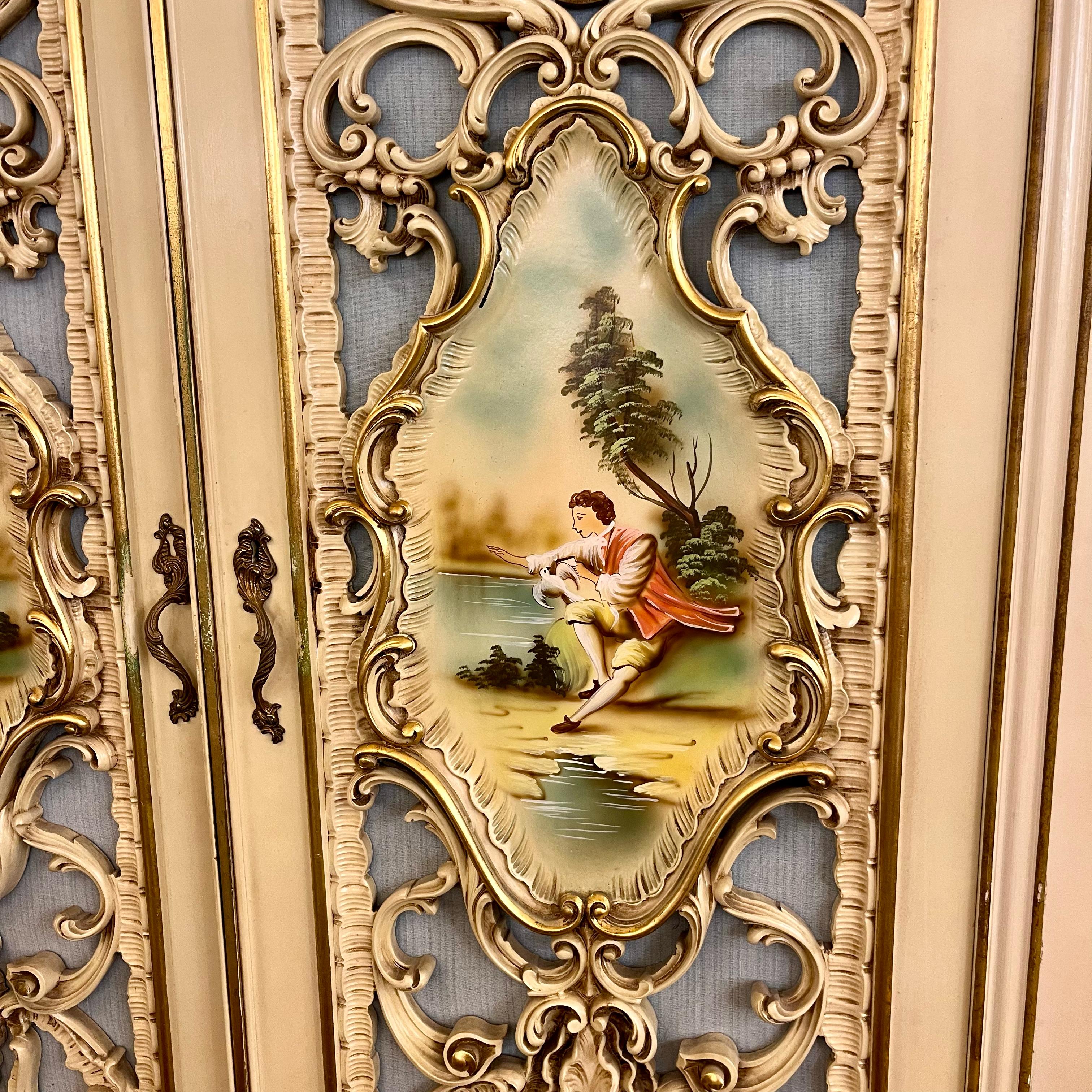 Monumental Italian Rococo Revival Painted Wardrobe, Mid-20th Century