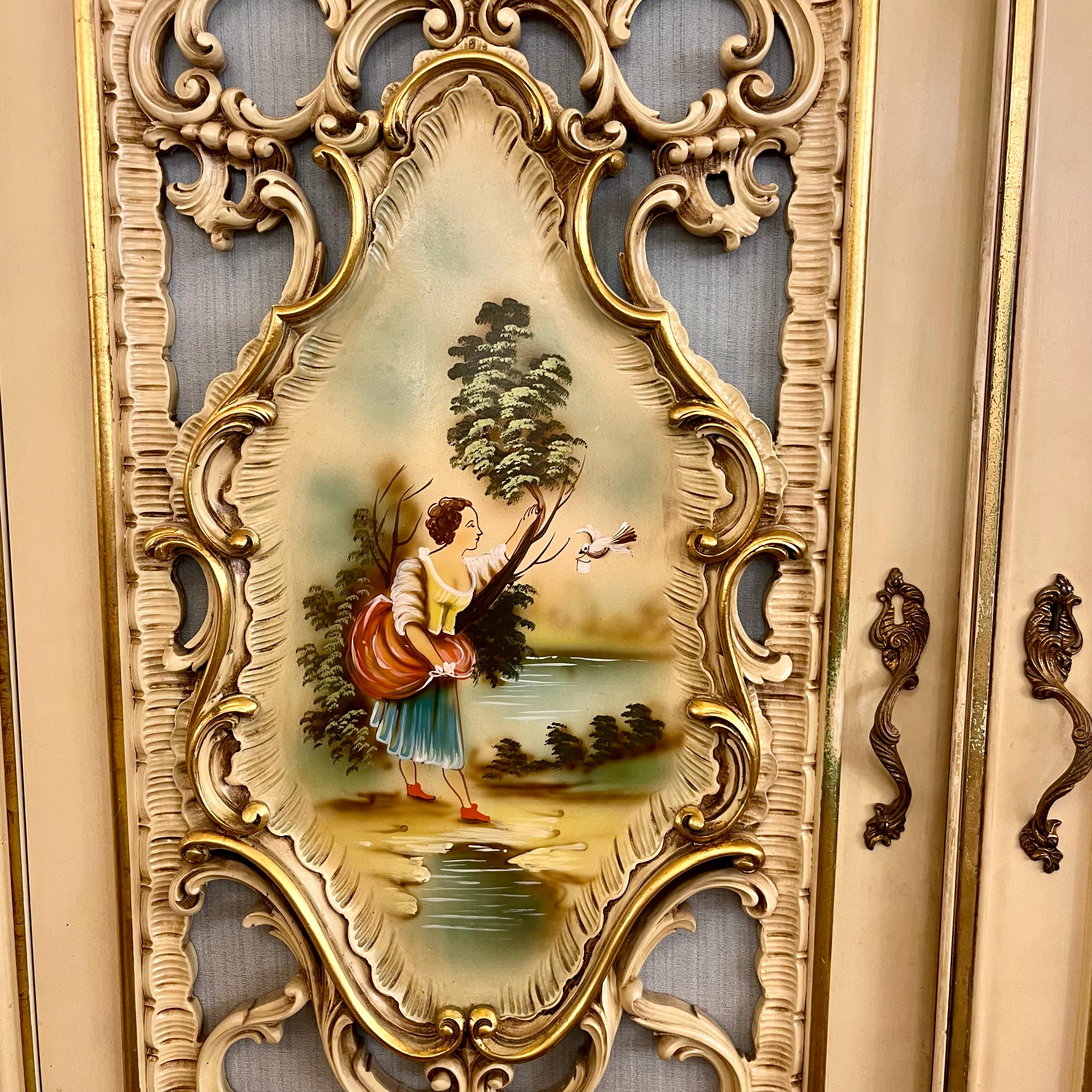 Monumental Italian Rococo Revival Painted Wardrobe, Mid-20th Century