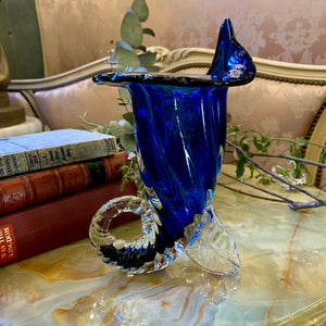 Deep Blue Cornucopia Murano Vase