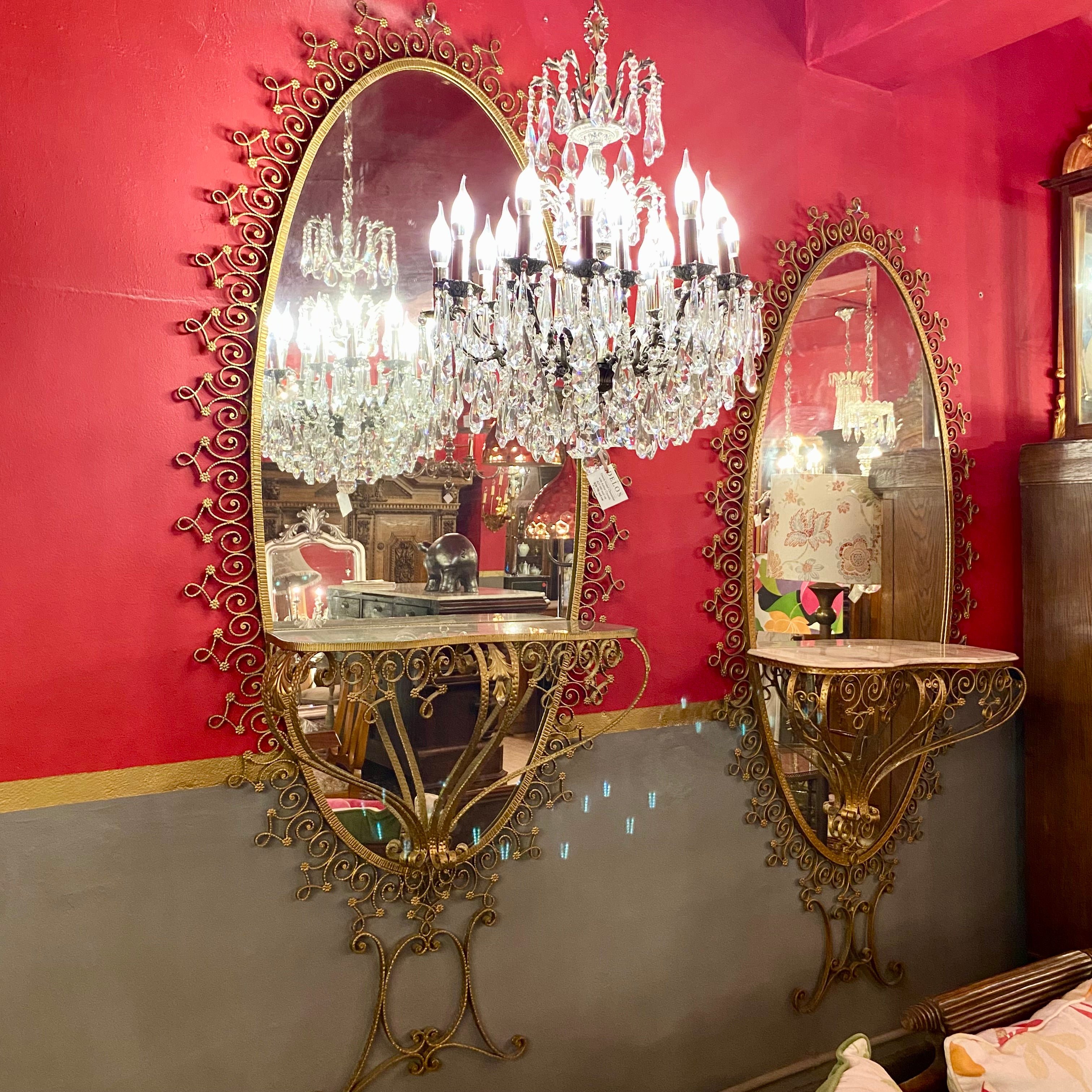 Wrought Iron Mirror with Marble Console