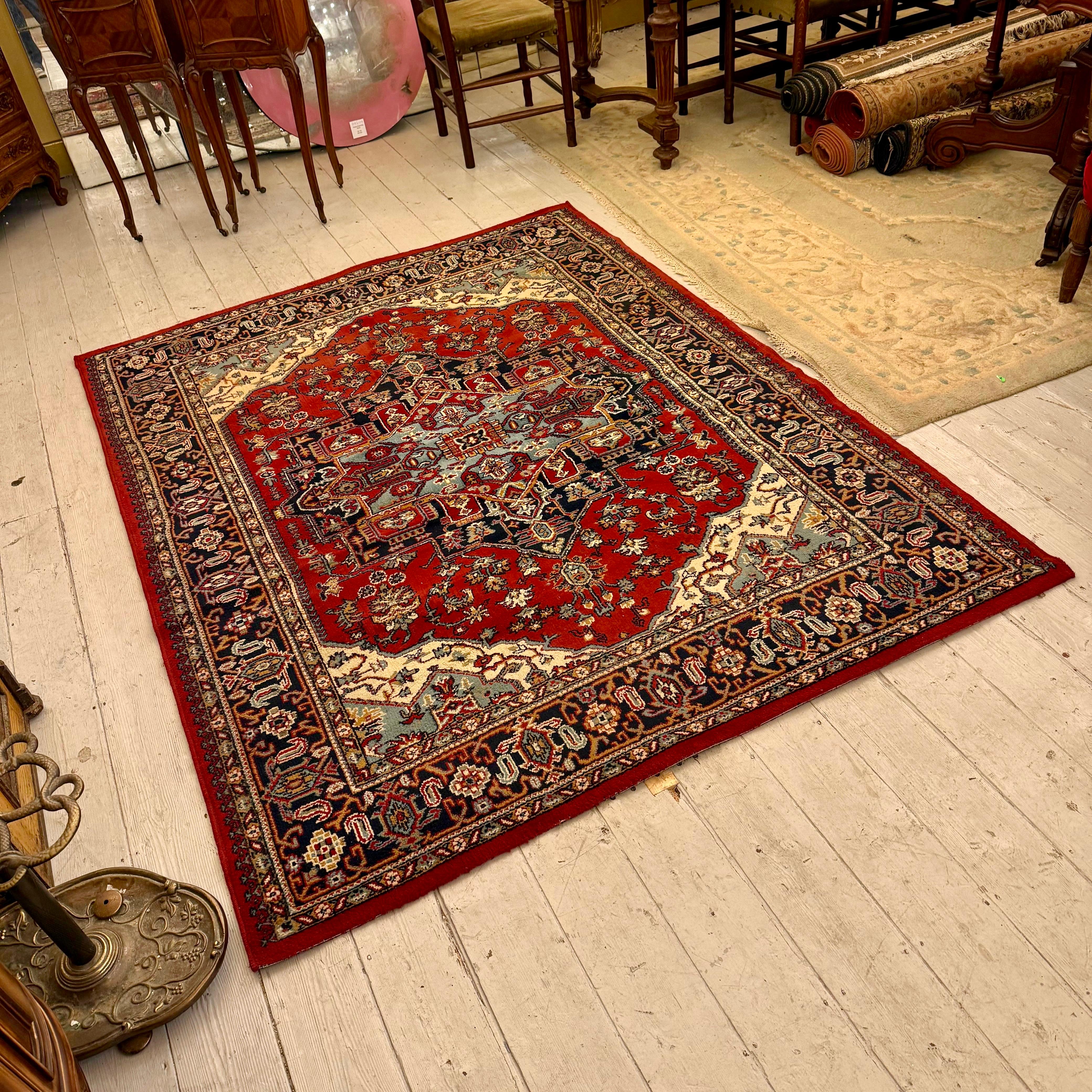Vintage Persian Heriz-Style Rug with Central Medallion Pattern