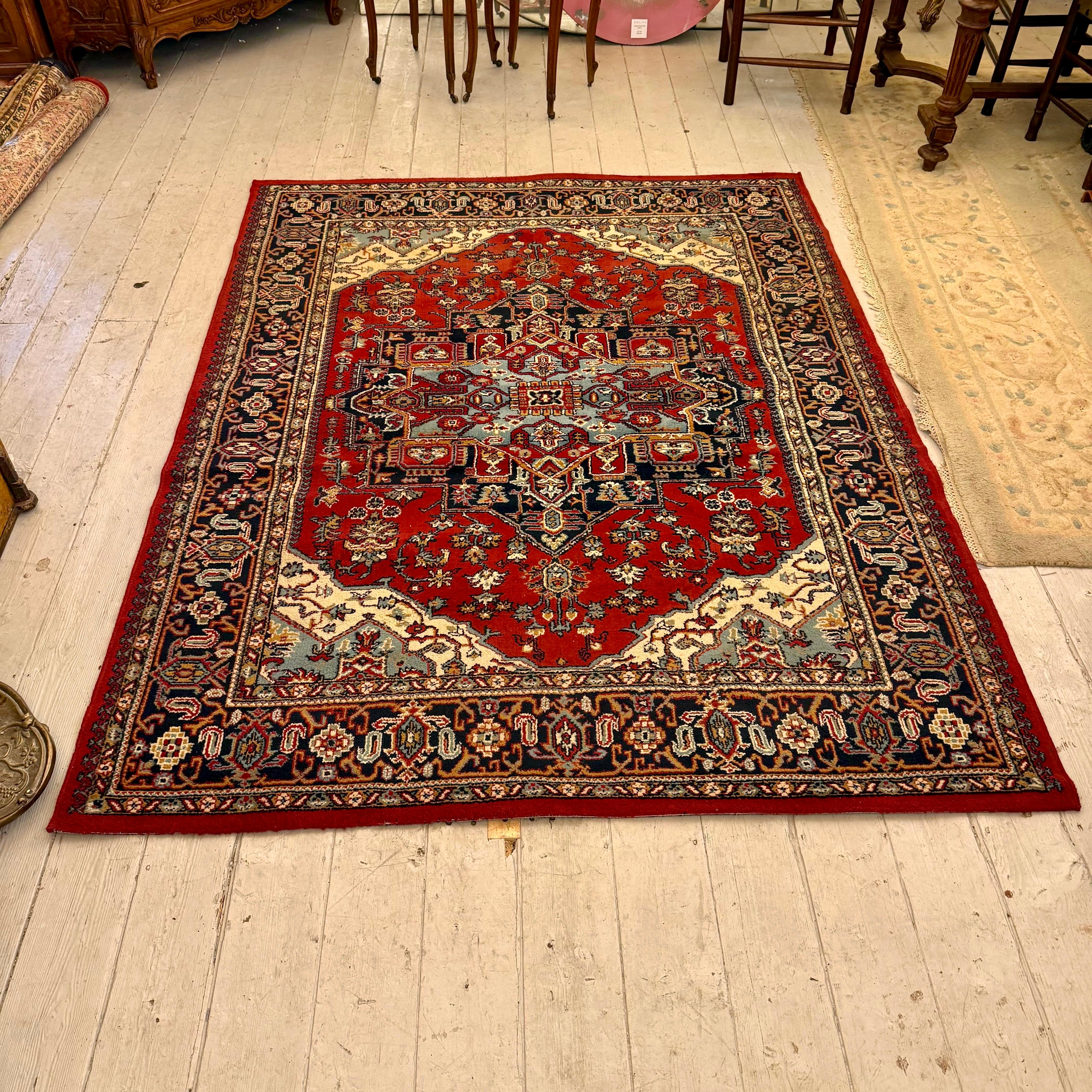 Vintage Persian Heriz-Style Rug with Central Medallion Pattern
