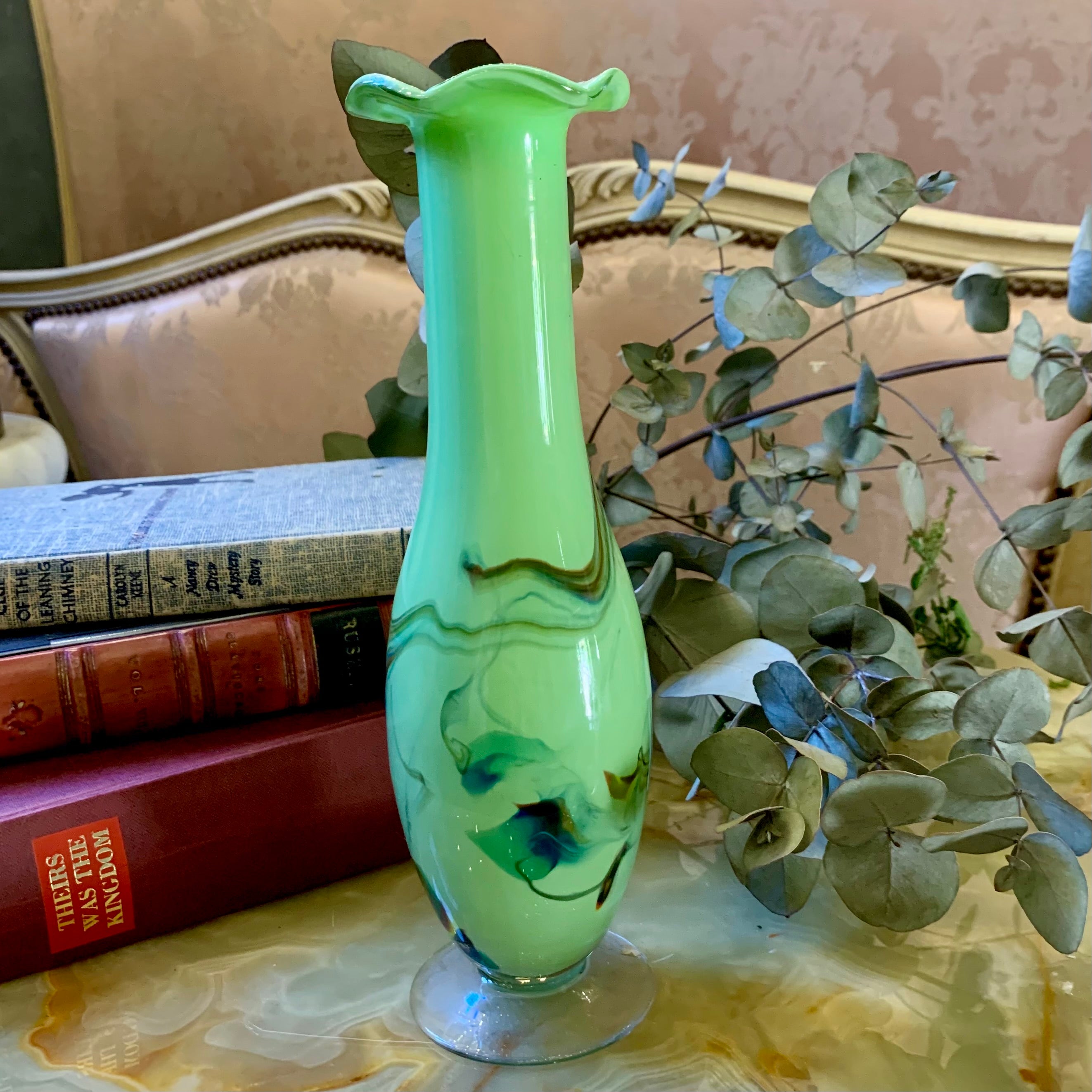 Pistachio Green with Colour Marbling Murano Vase