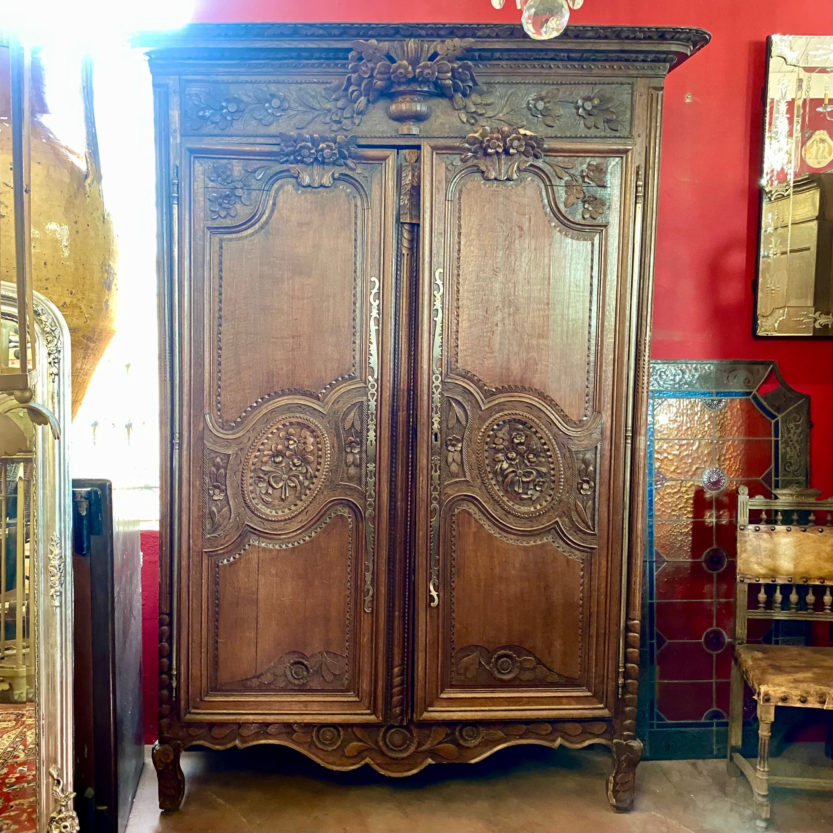 French Louis XIV Provincial Carved Oak Armoire, 19th Century