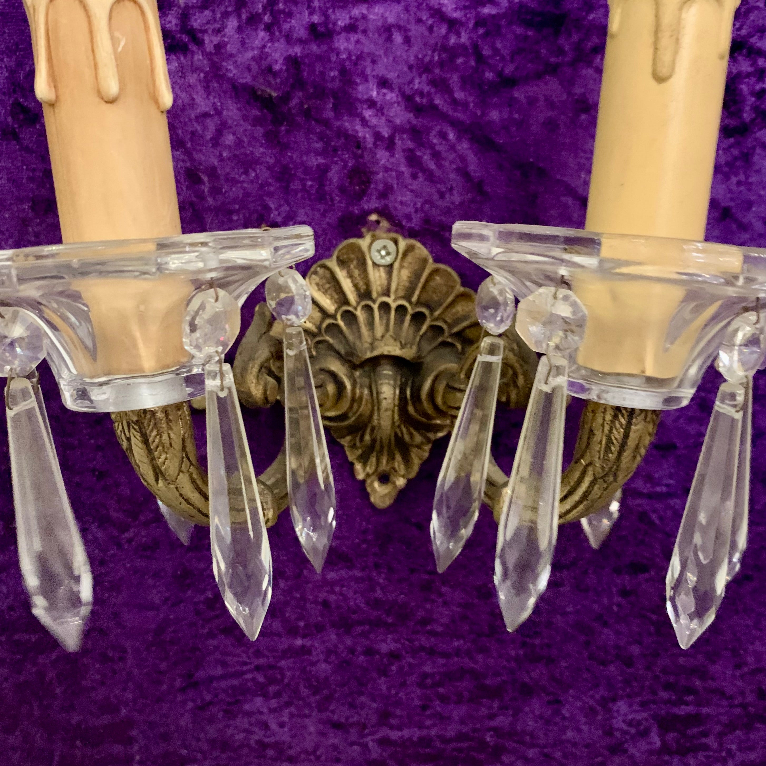 Single Patina Brass Scallop Design Two Arm Sconce