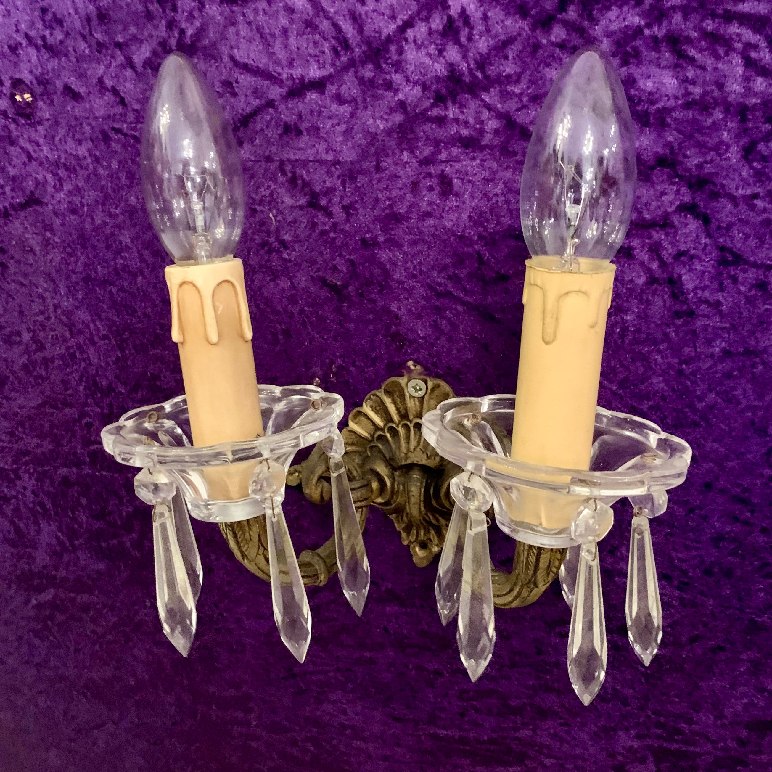 Single Patina Brass Scallop Design Two Arm Sconce