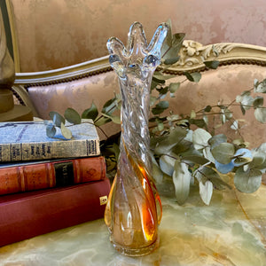 Clear and Orange Twisted Murano Vase