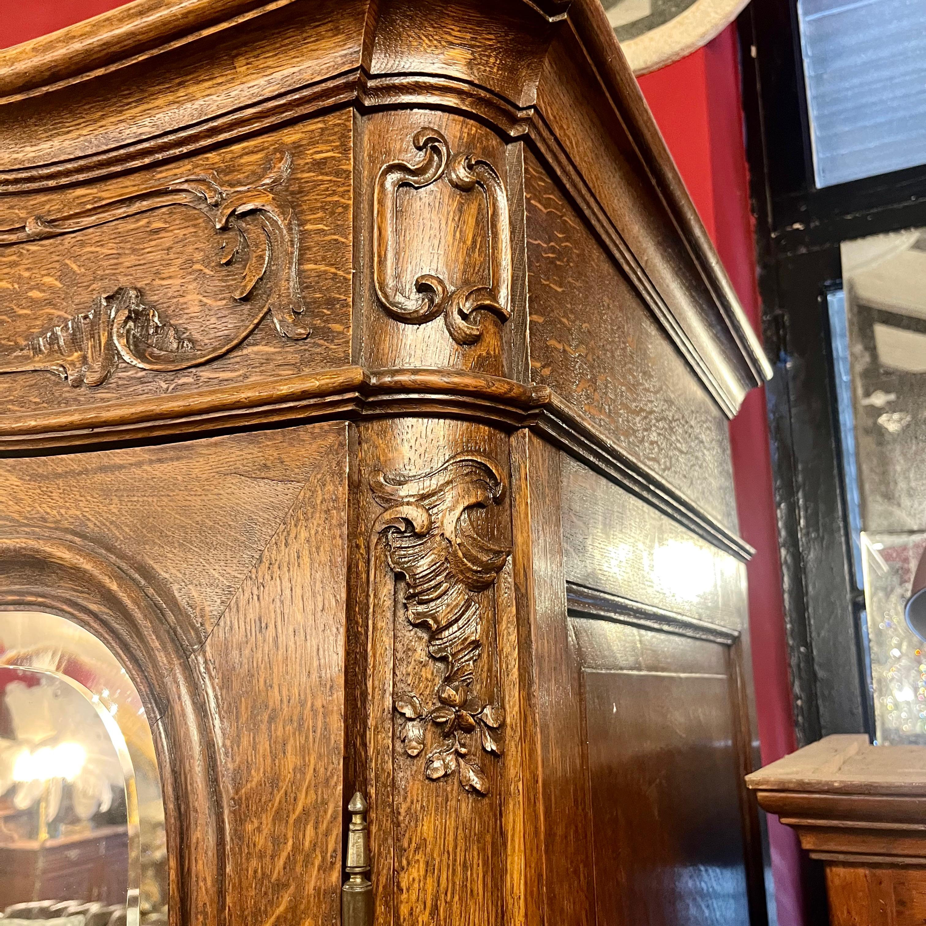 French Oak Mirrored Armoire – Late 19th Century