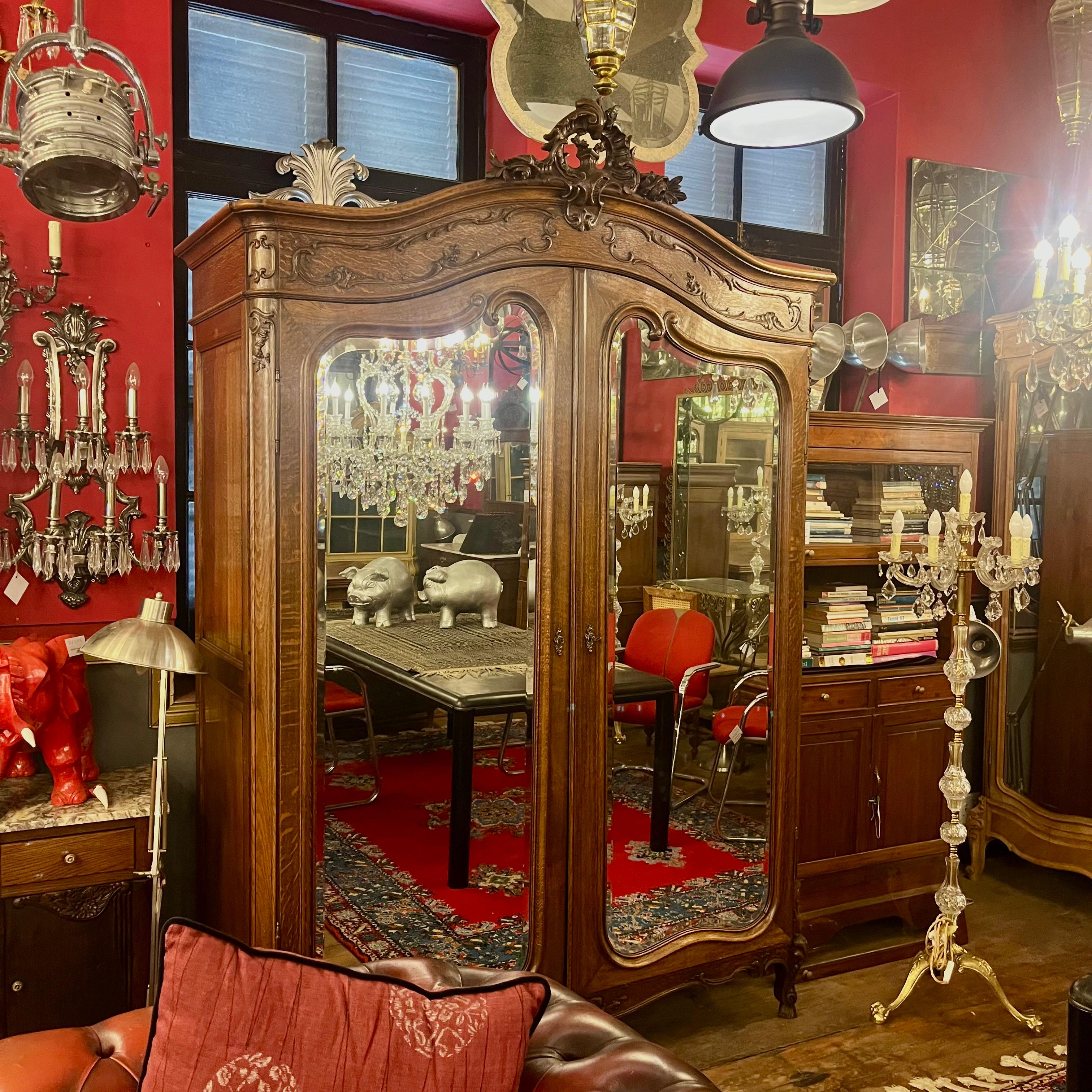 French Oak Mirrored Armoire – Late 19th Century