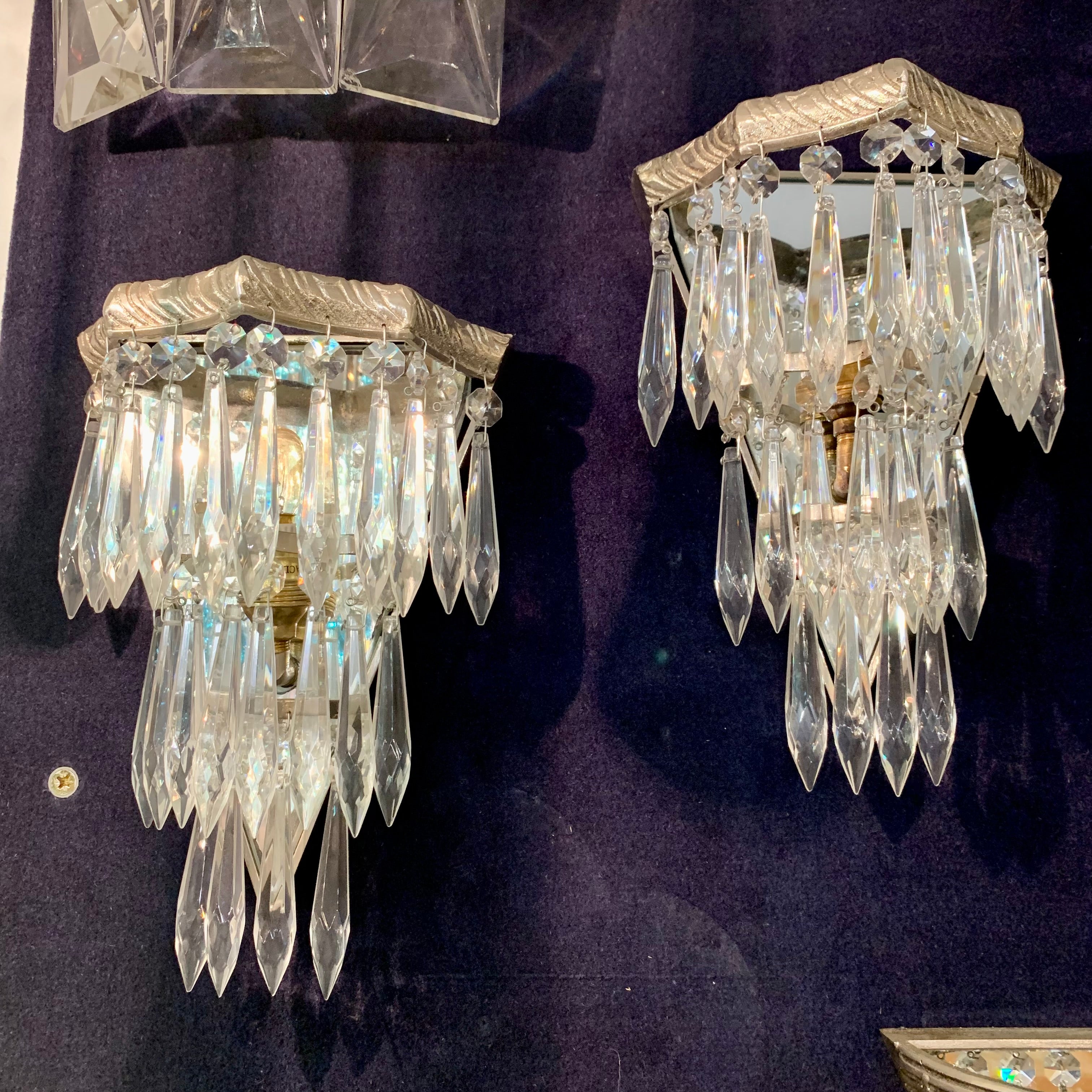 Pair of Nickel &  Crystal Waterfall Sconce - SOLD