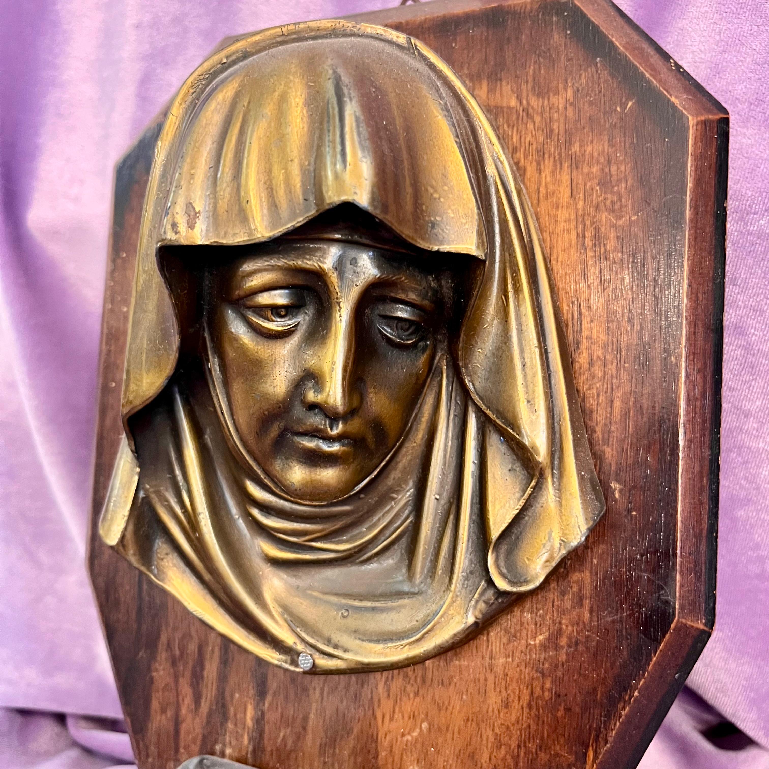 Sorrowful Madonna Wall Font in Brass and Wood