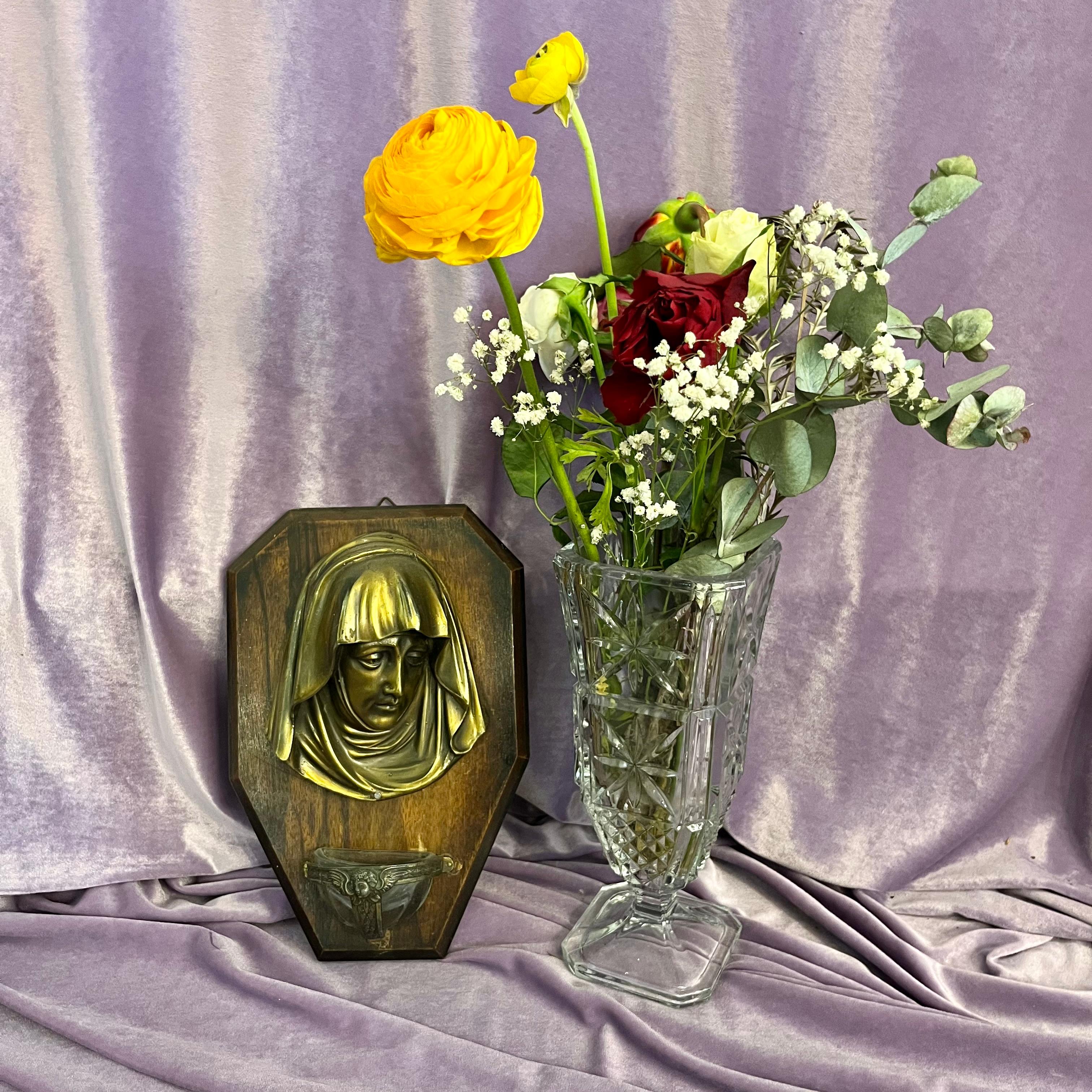 Sorrowful Madonna Wall Font in Brass and Wood