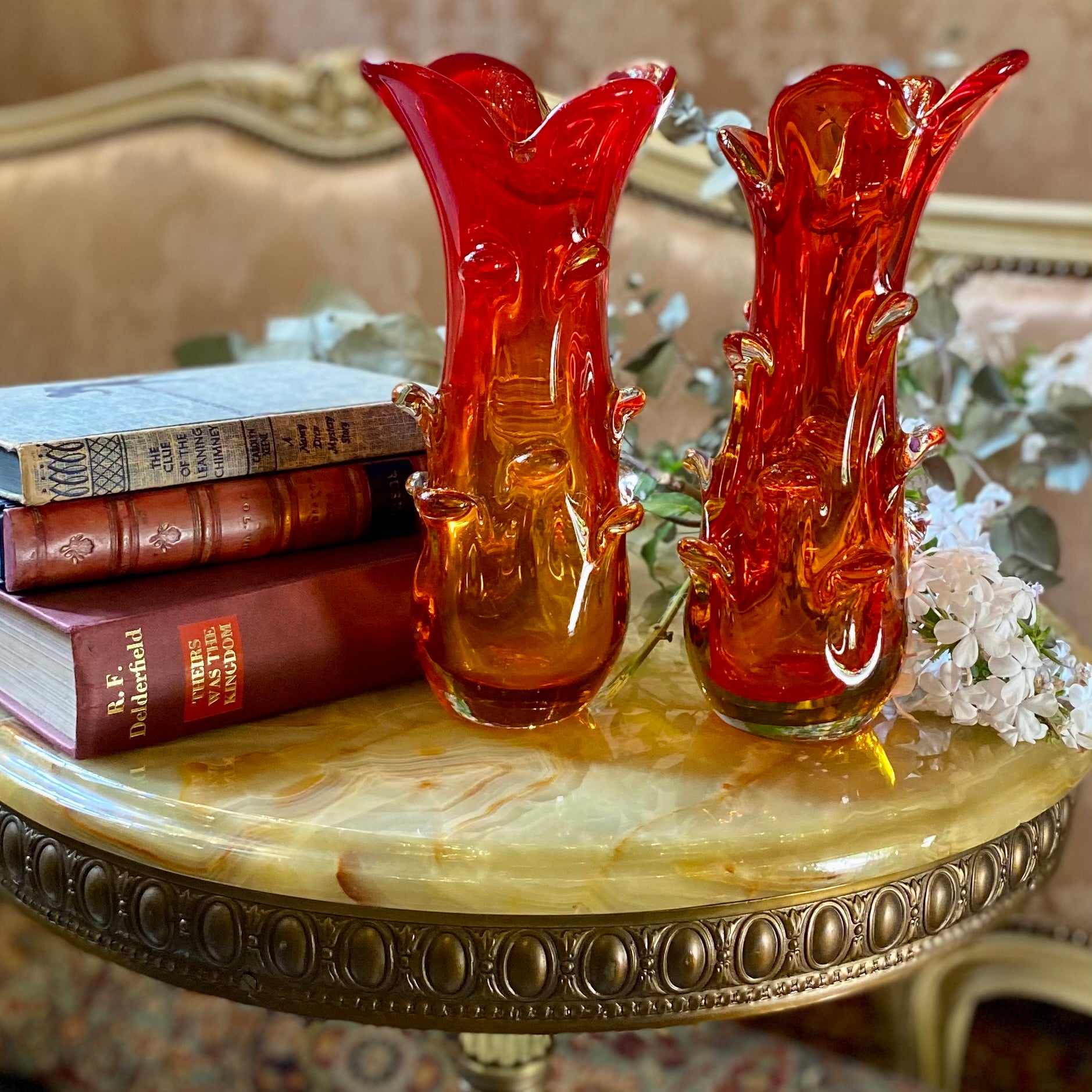 Stunning Pair of Burnt Orange Murano Vases - SOLD