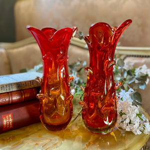 Stunning Pair of Burnt Orange Murano Vases - SOLD