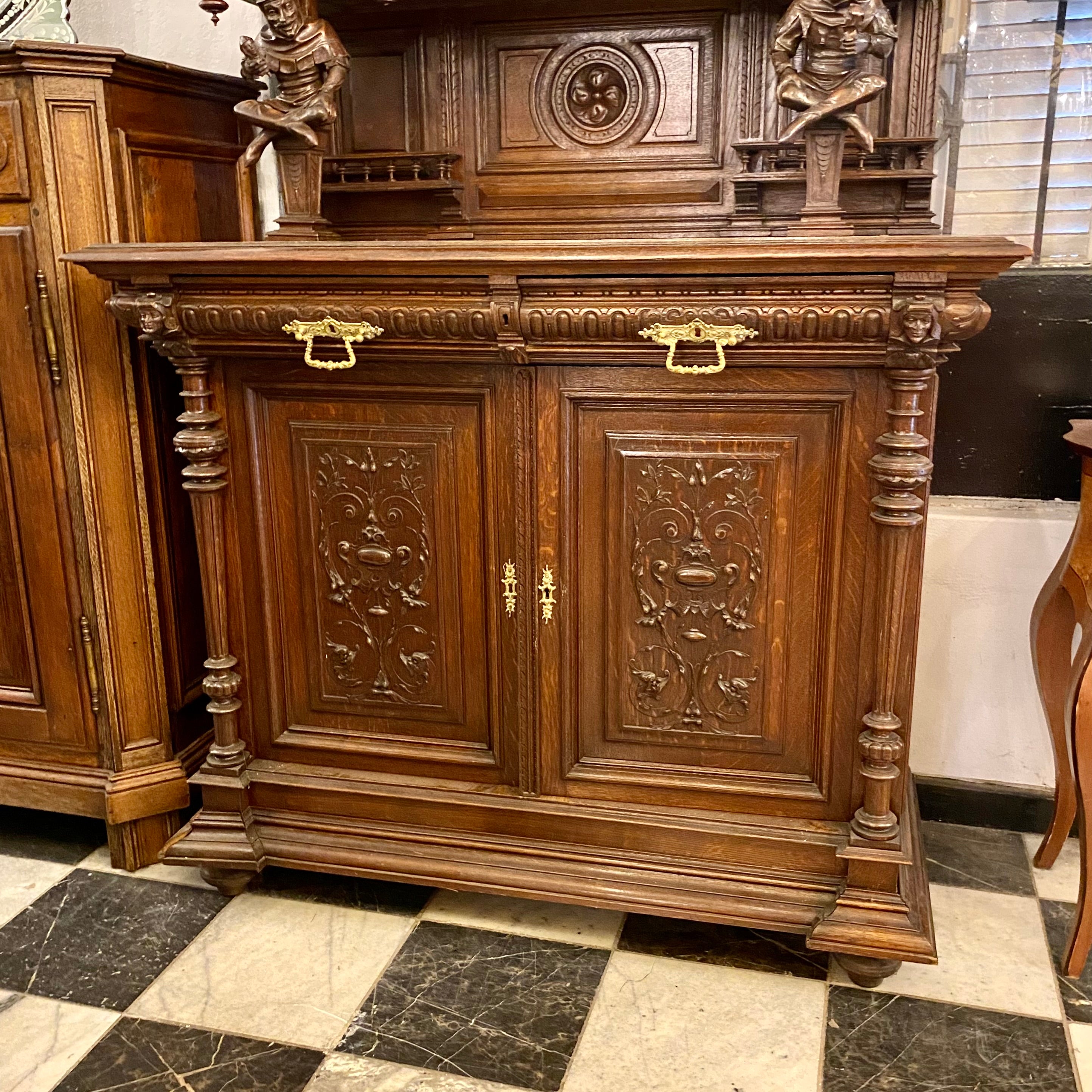 Antique Dark French Oak Cabinets - SOLD