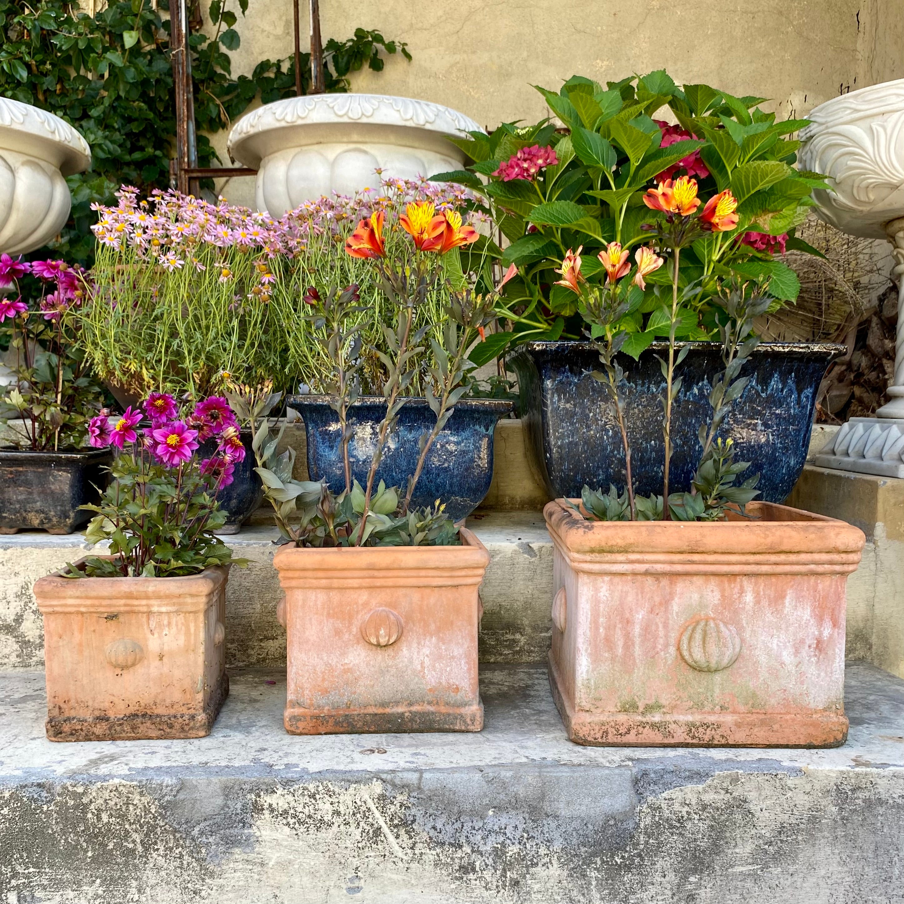 Aged Italian Style Square Terracotta Planters - SOLD