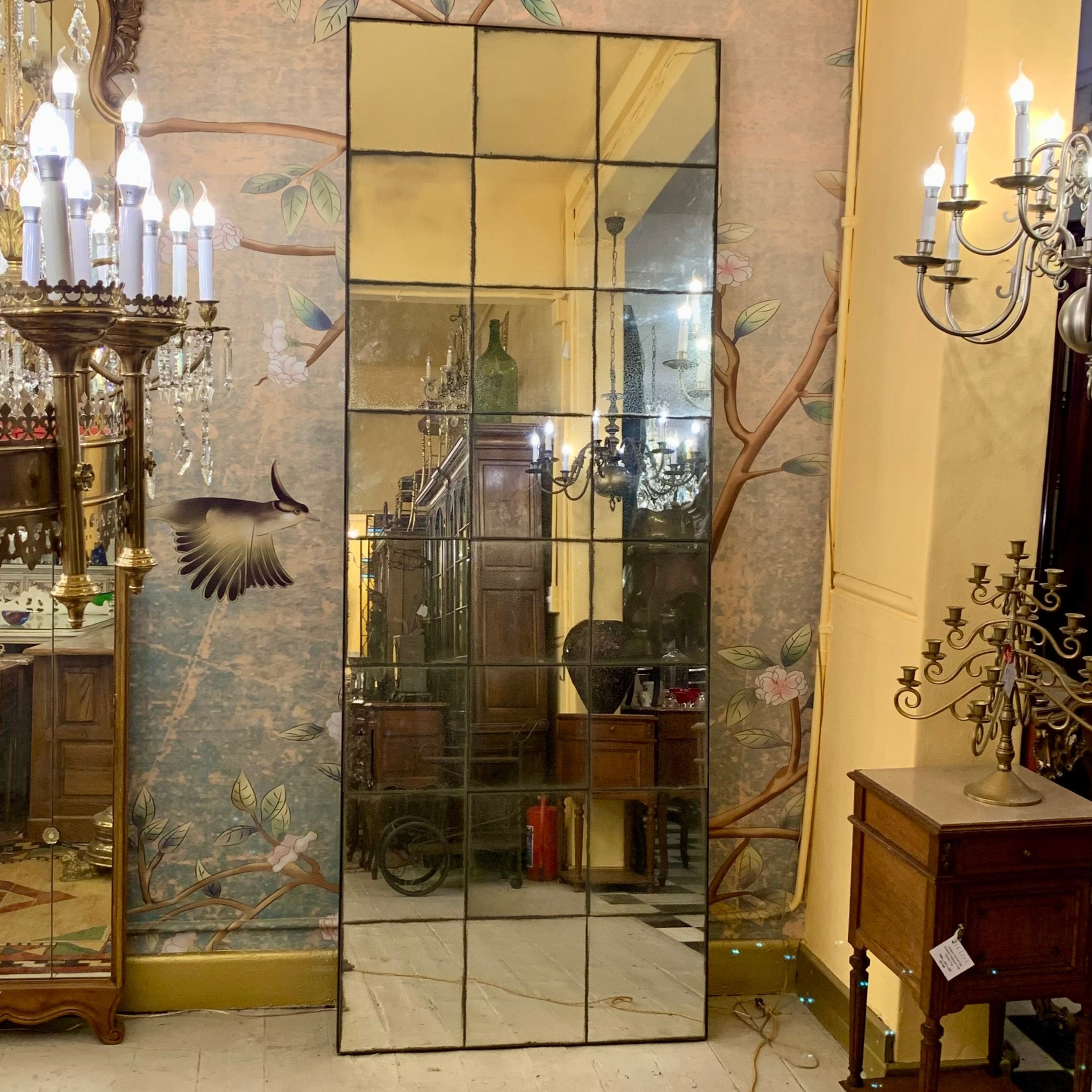 Beautiful Aged Paneled Ballroom Mirror