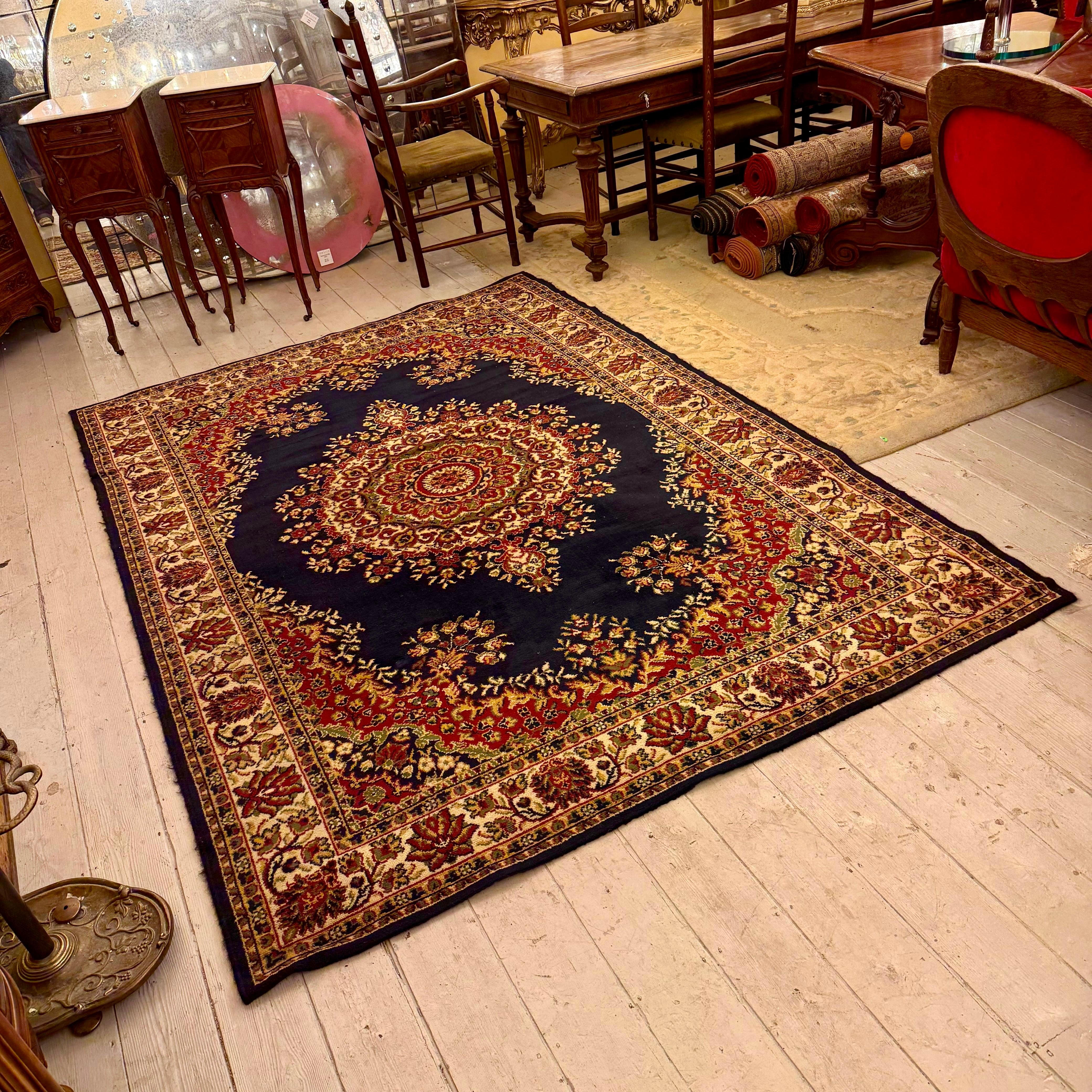 Vintage Black Rosette Medallion Carpet, 275 × 189 cm
