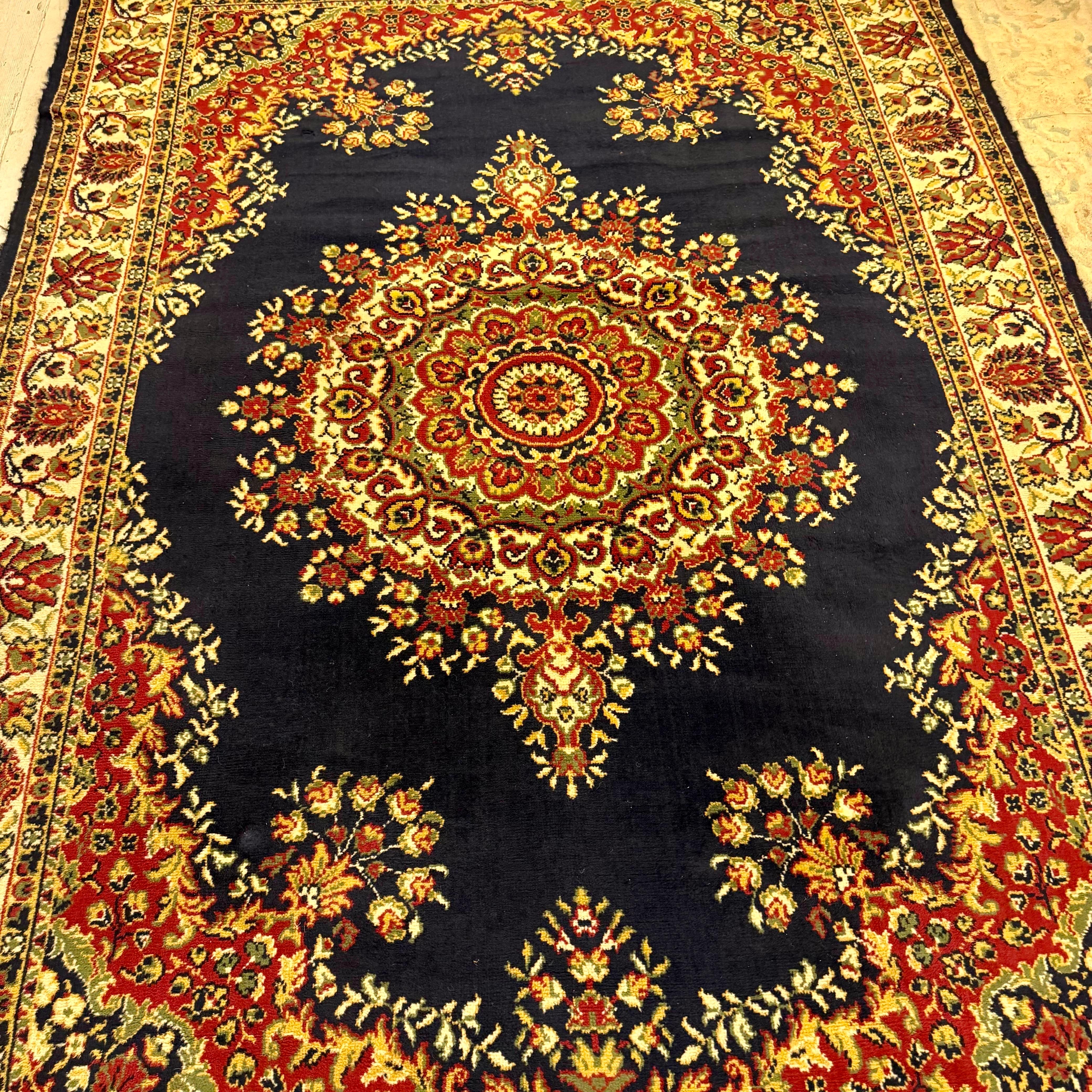 Vintage Black Rosette Medallion Carpet, 275 × 189 cm