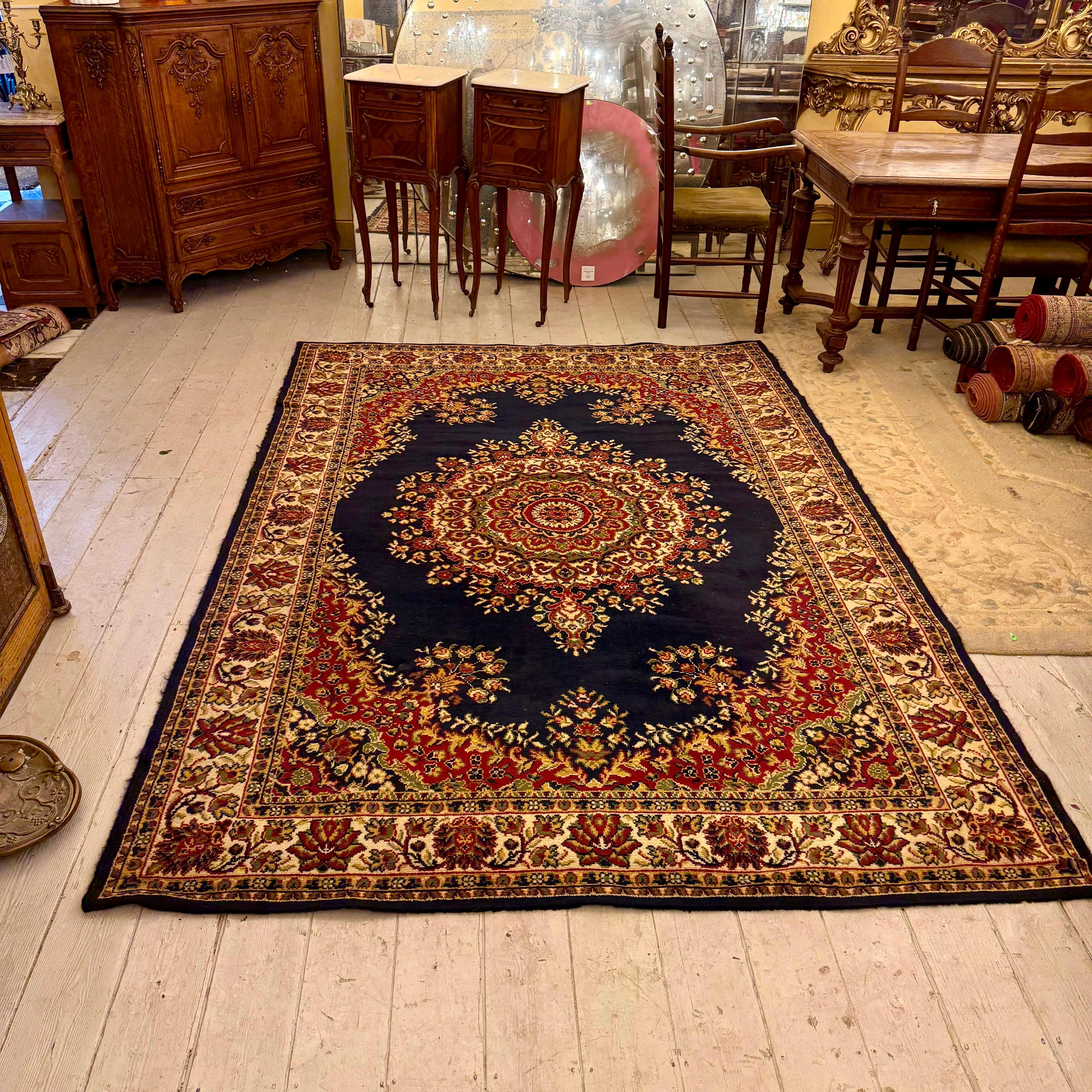 Vintage Black Rosette Medallion Carpet, 275 × 189 cm