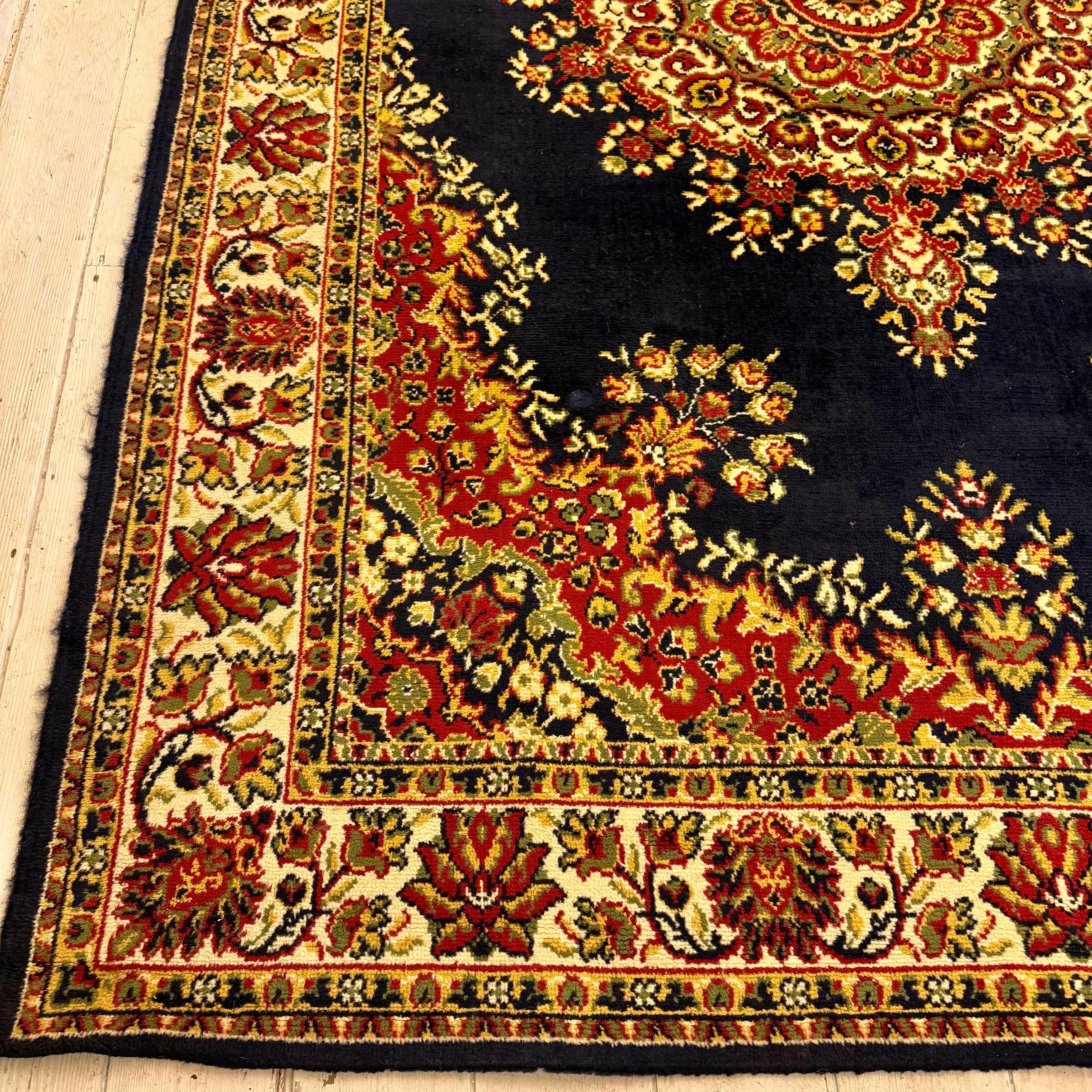 Vintage Black Rosette Medallion Carpet, 275 × 189 cm