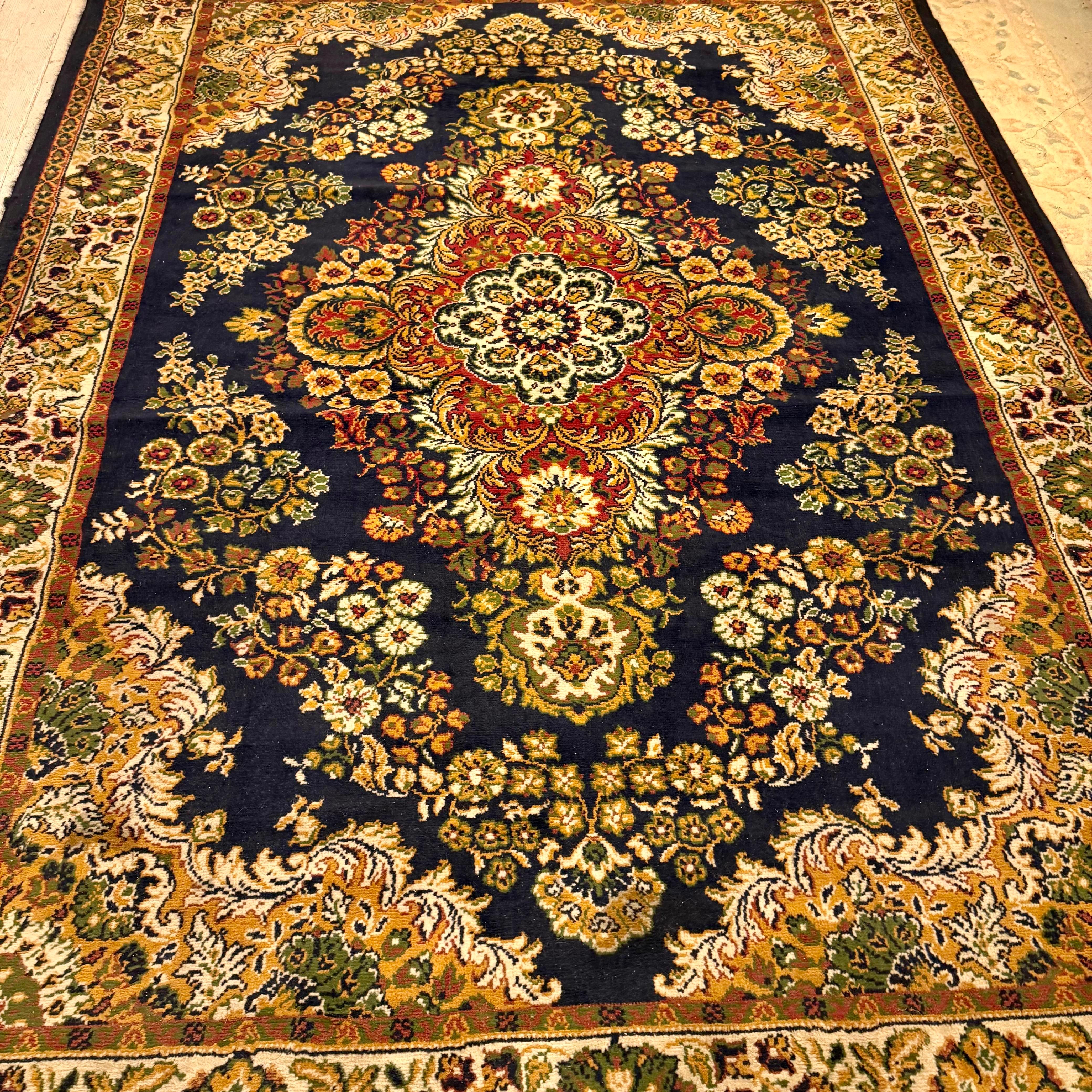 Vintage Navy Floral Medallion Carpet