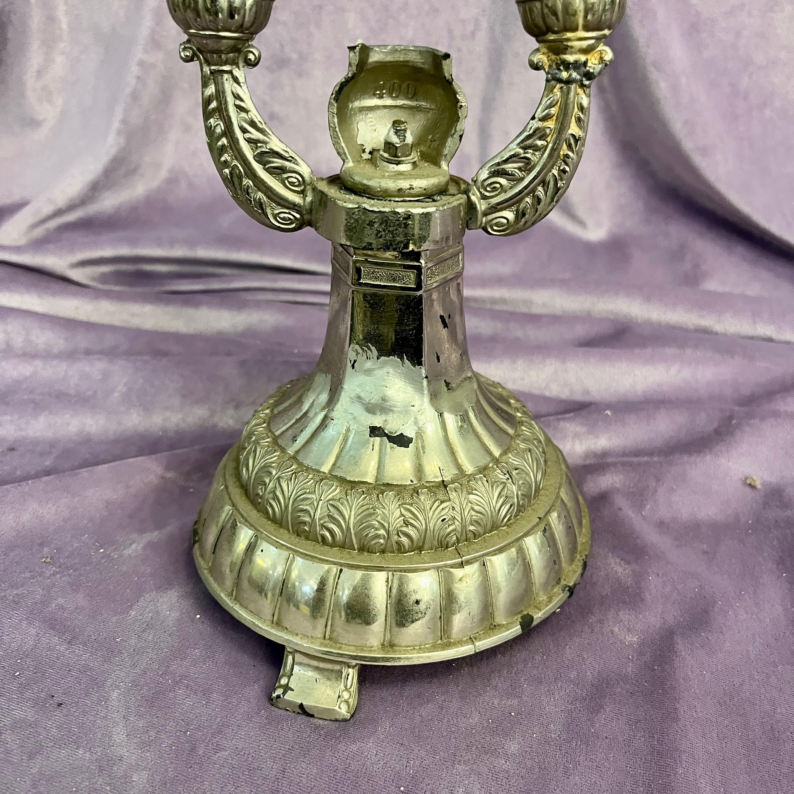 Nickel Plated Religious Icon Candelabra