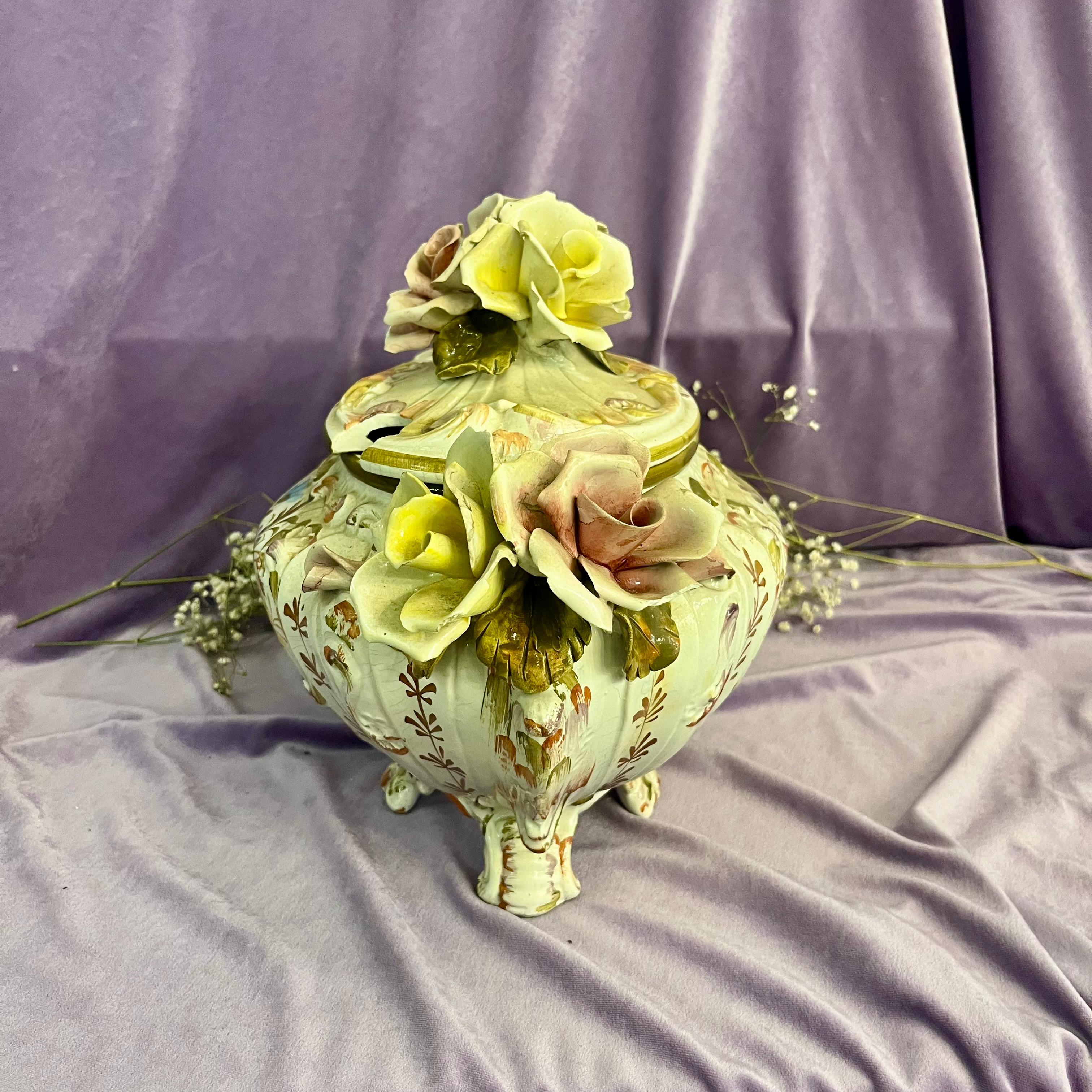 Hand-Painted Capodimonte Floral Tureen