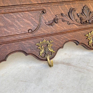 Antique French Oak Coat Rack with Beautiful Brass Hooks