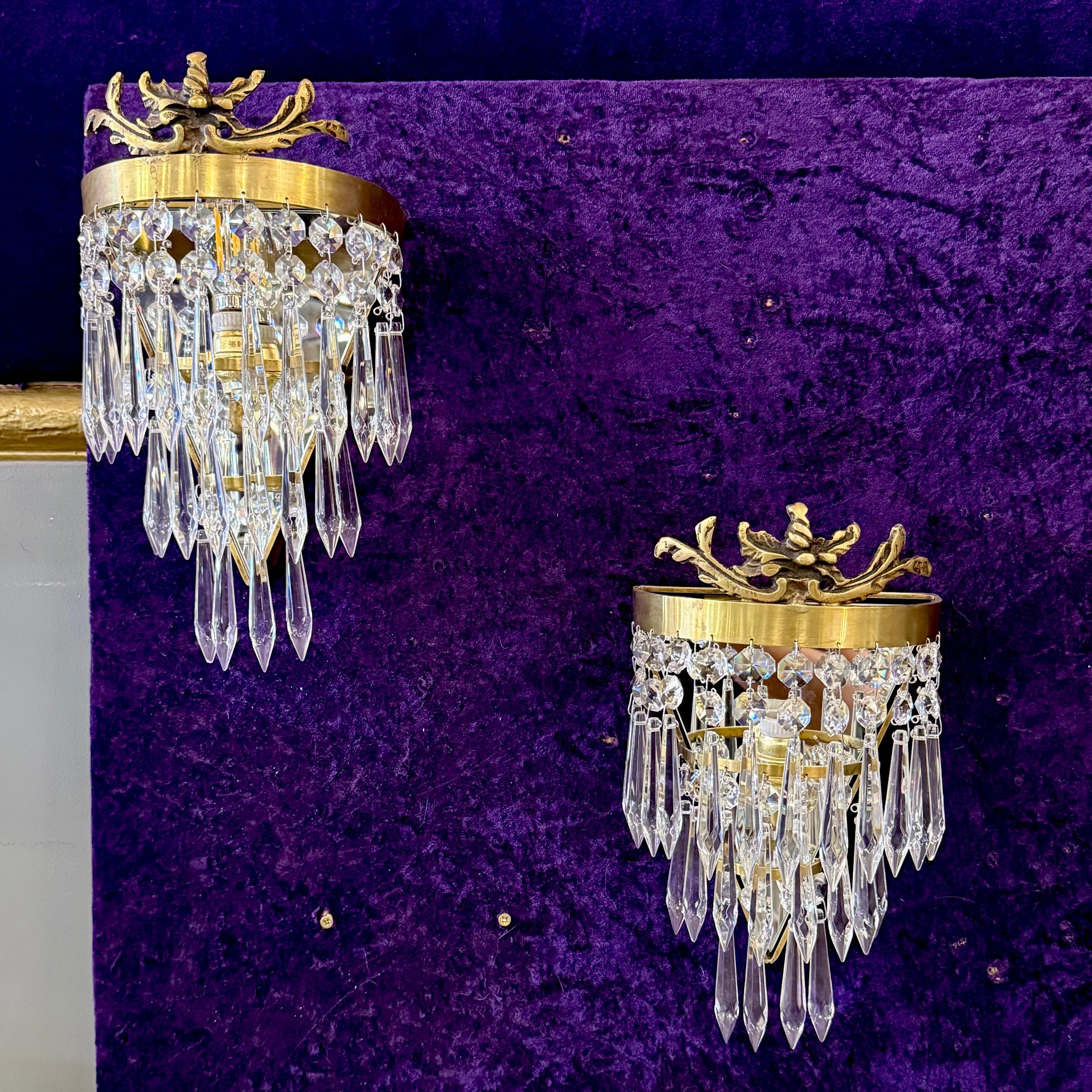 Delos Custom Brass and Crystal Wall Sconce - Pair