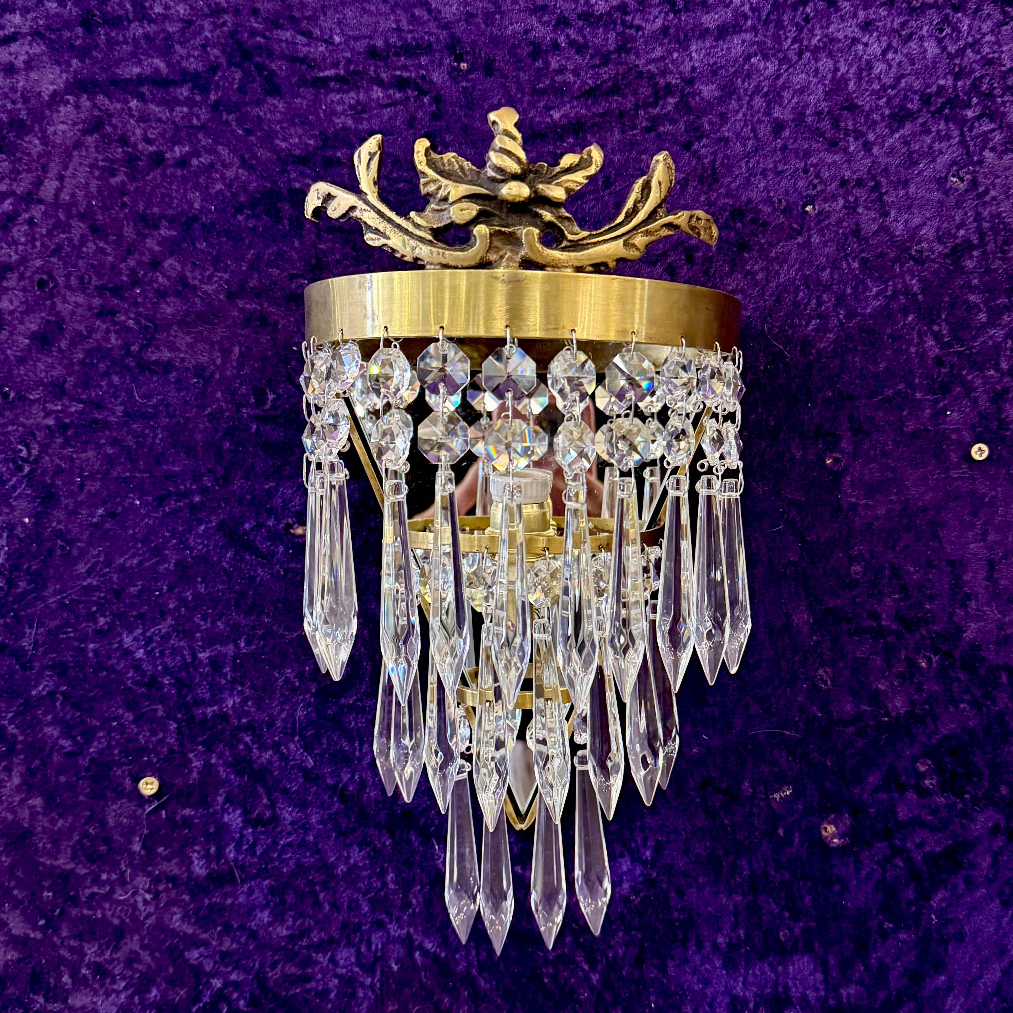 Delos Custom Brass and Crystal Wall Sconce - Pair