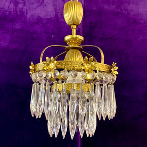 Beautiful Petite Antique Brass Waterfall Chandelier