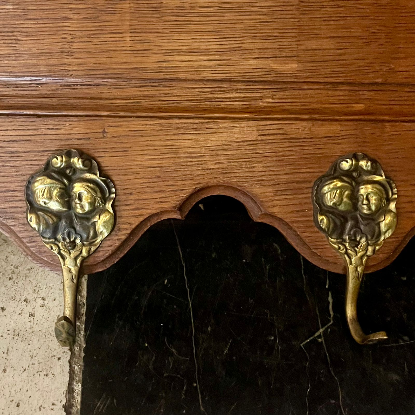 Charming Antique French Oak Wall Coat Rack