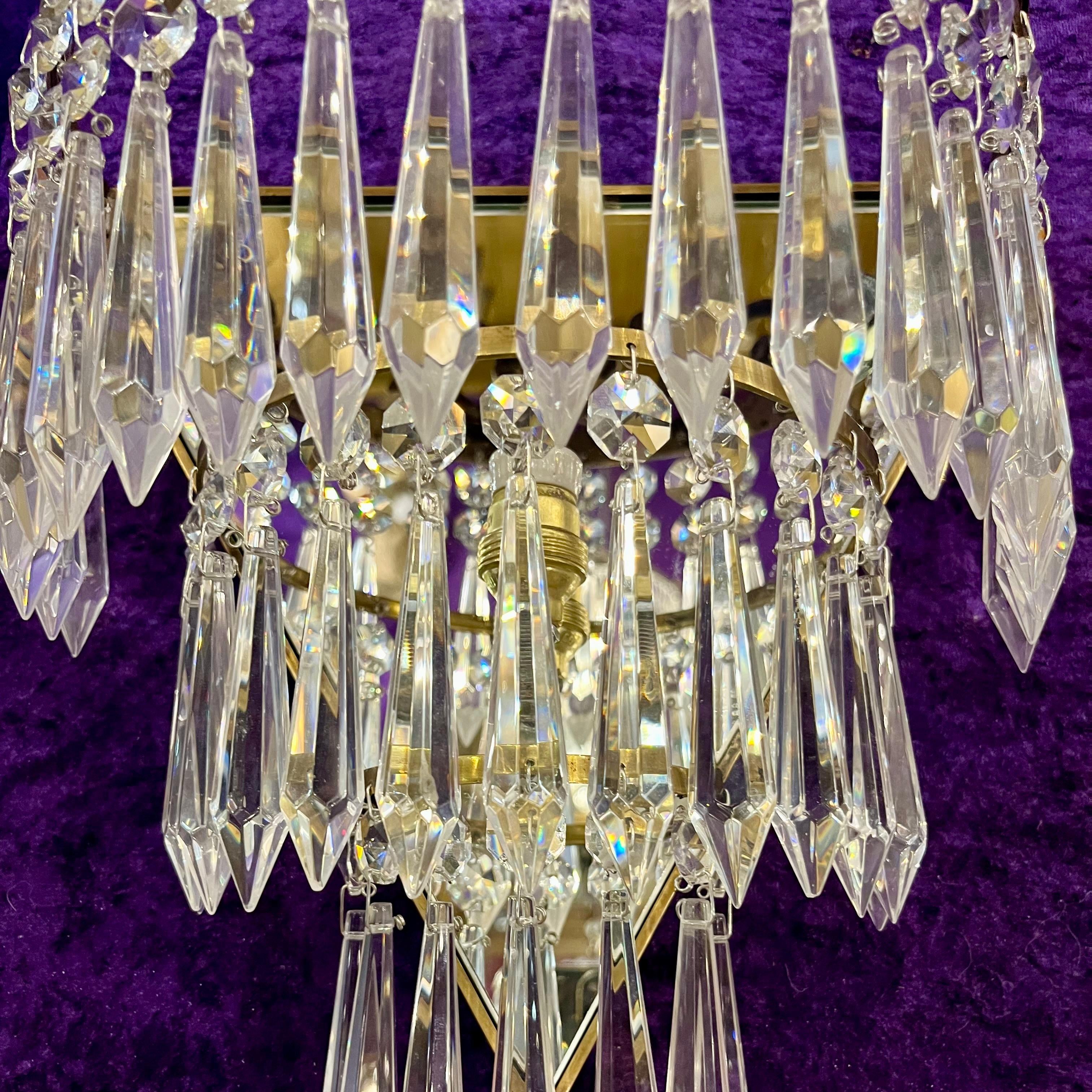 Pair of Brass and Crystal Waterfall Sconces - SOLD