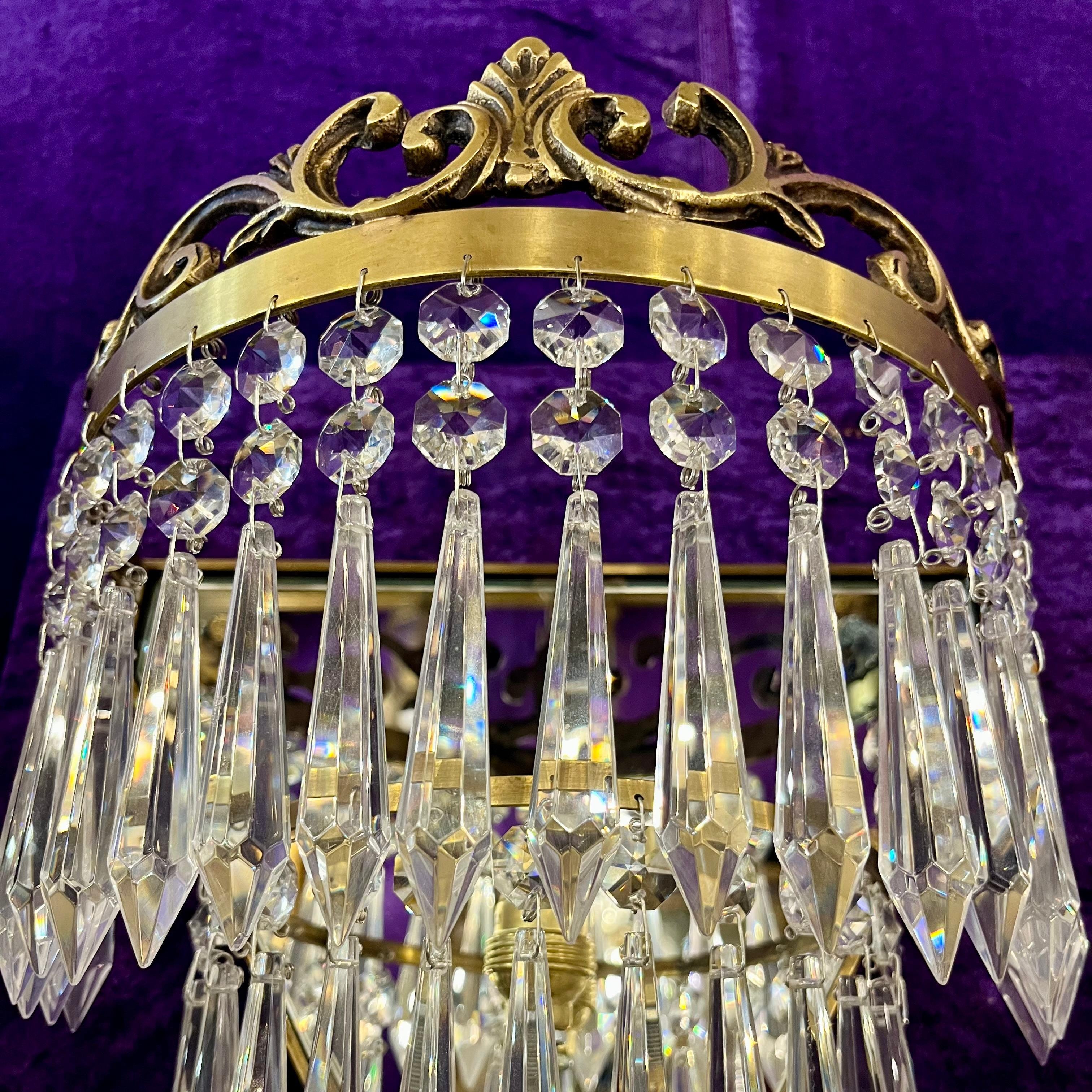 Pair of Brass and Crystal Waterfall Sconces - SOLD