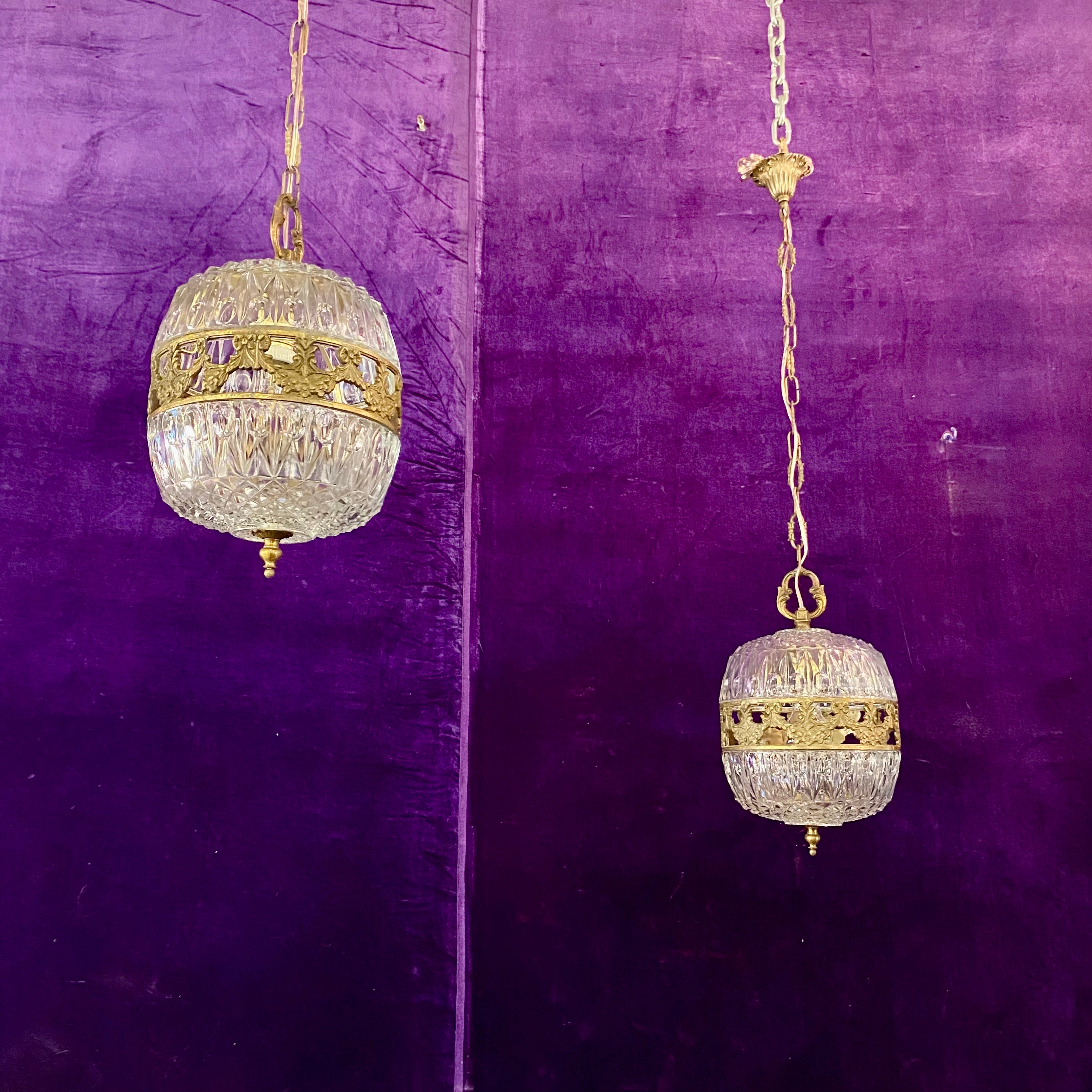 Beautiful Pair of Antique Crystal and Brass Pendants - SOLD