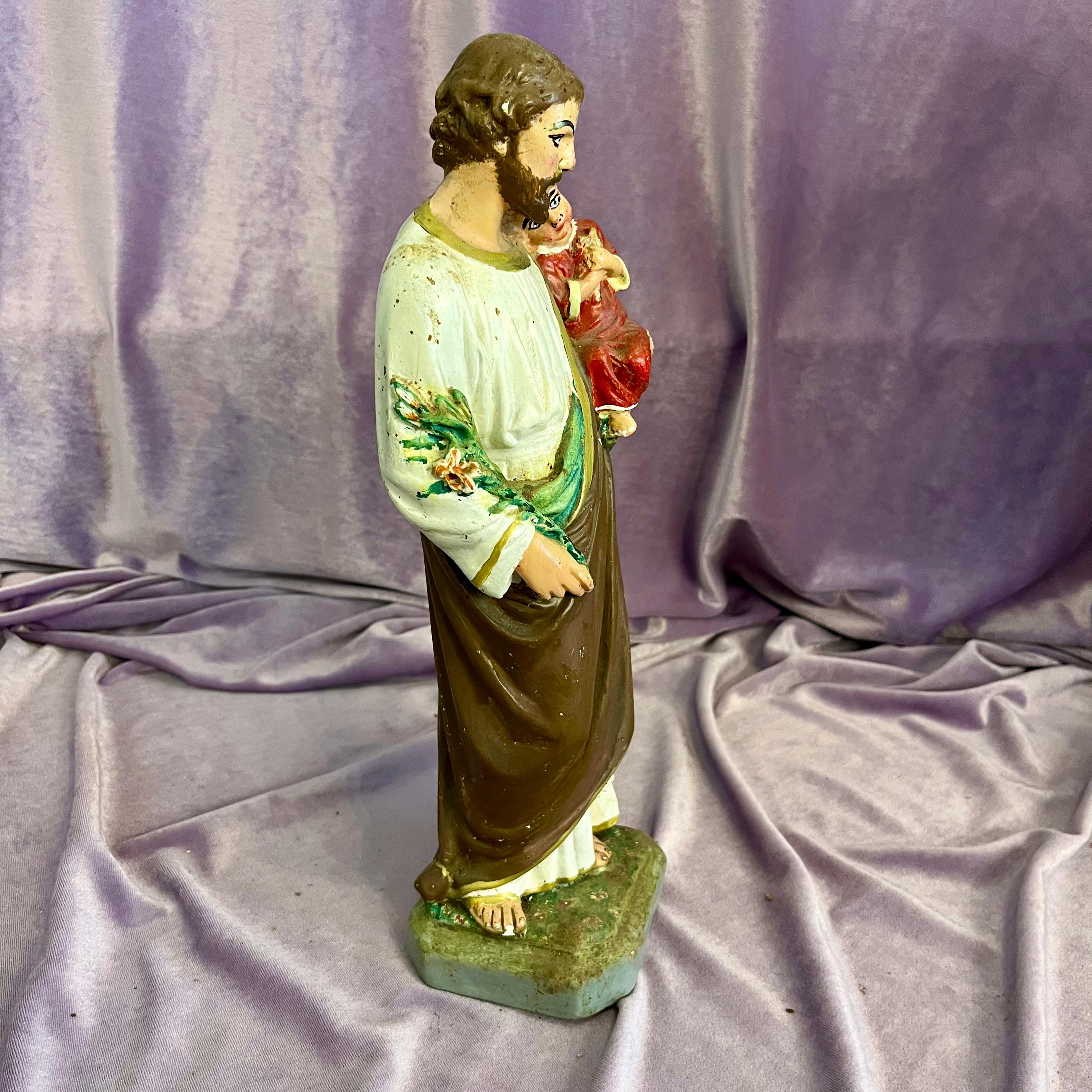 Painted Religious Statue – St. Joseph & Child