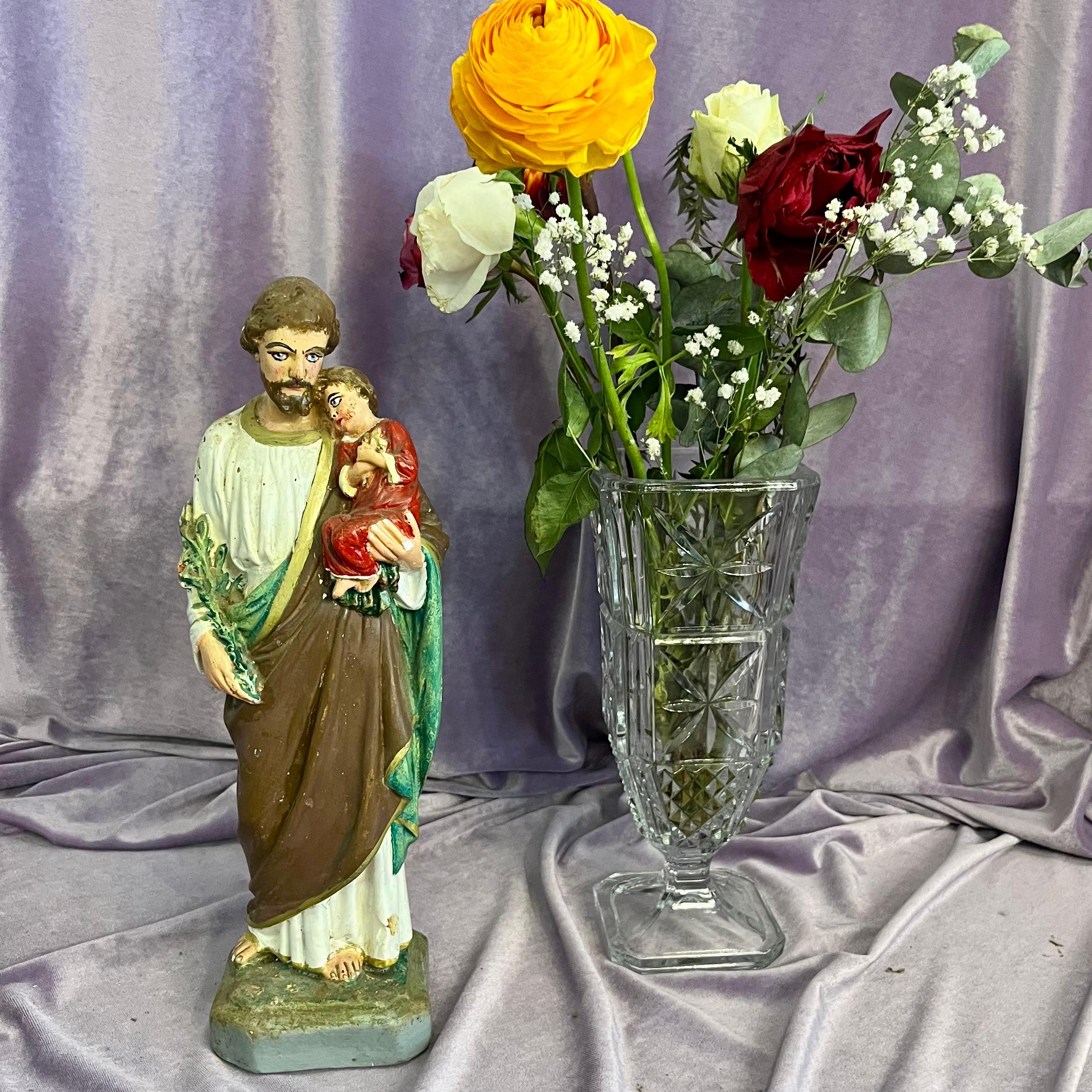 Painted Religious Statue – St. Joseph & Child