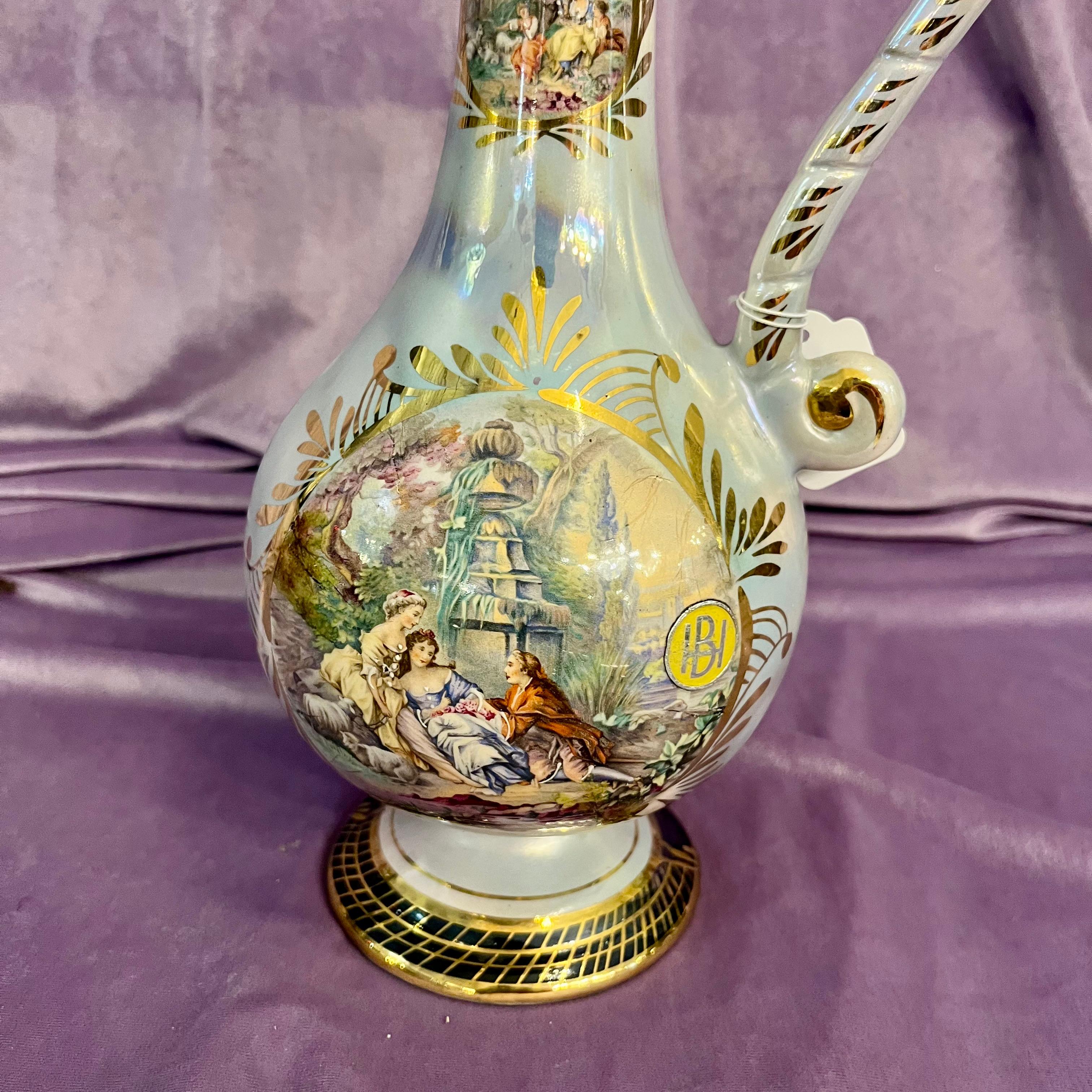 H. Bequet Quaregnon Painted Ceramic Water Pitcher