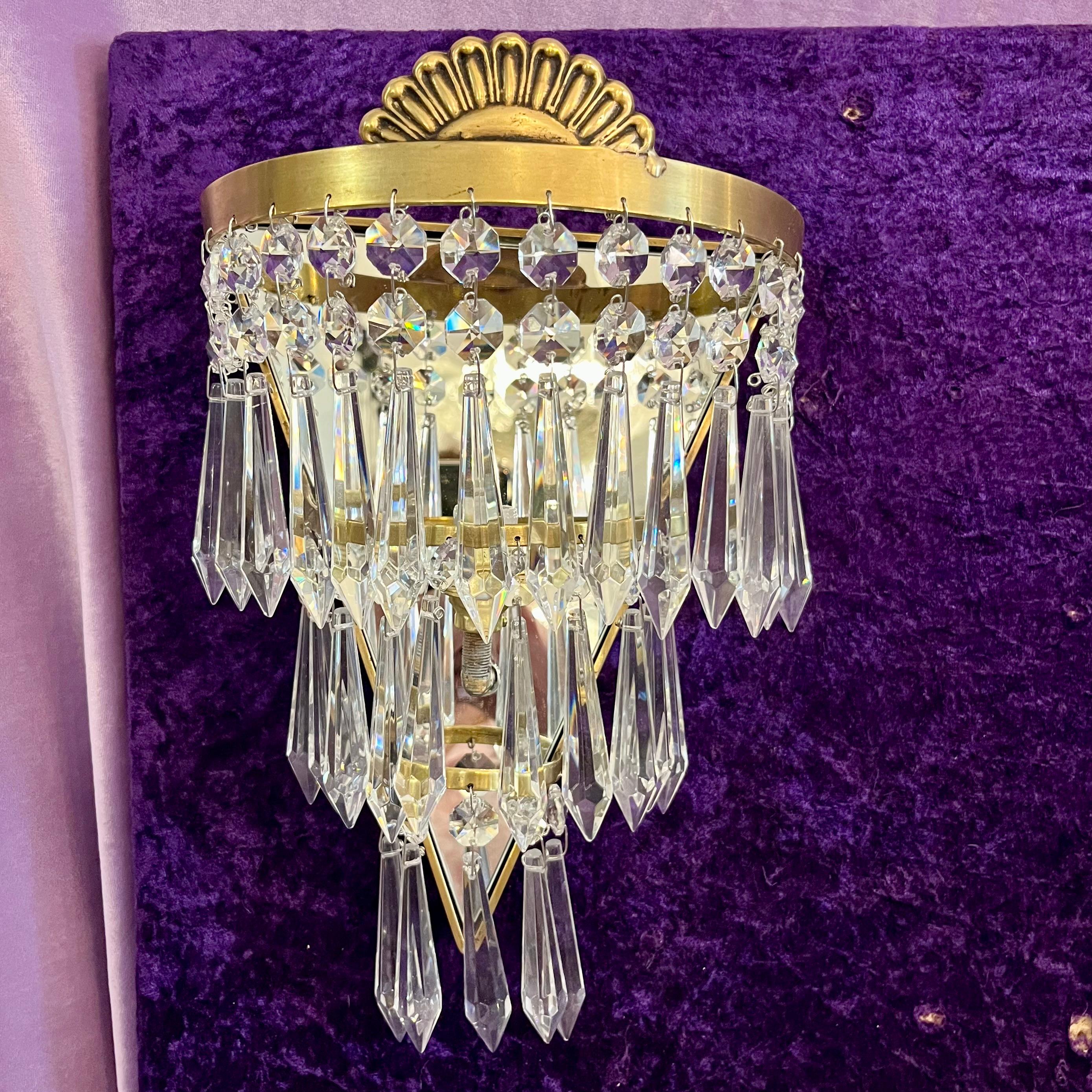 A Single Delos Custom Brass and Crystal Waterfall Sconce